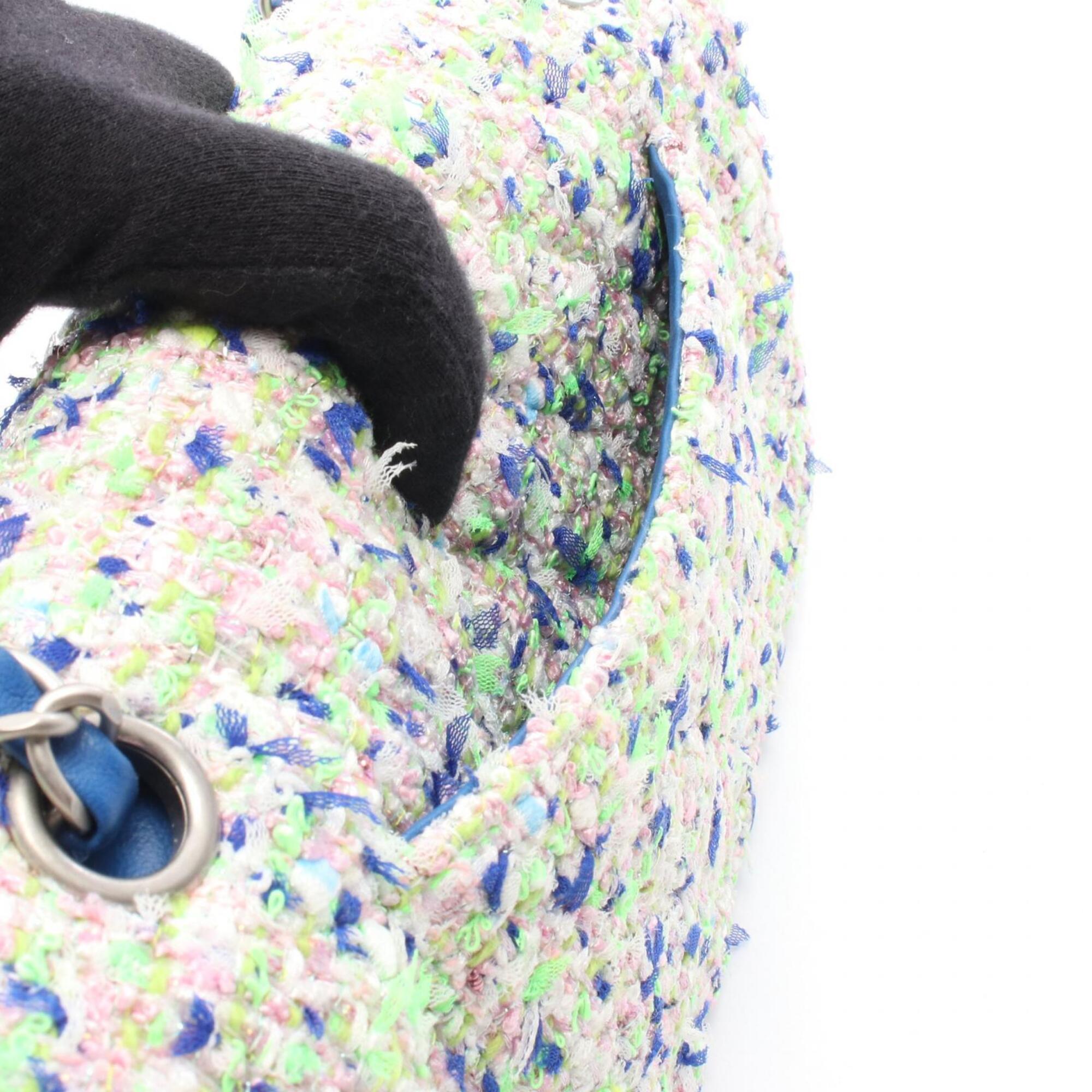 Chanel Blue Green Fabric Leather Handbag Shoulder Bag (Pre-Owned)
