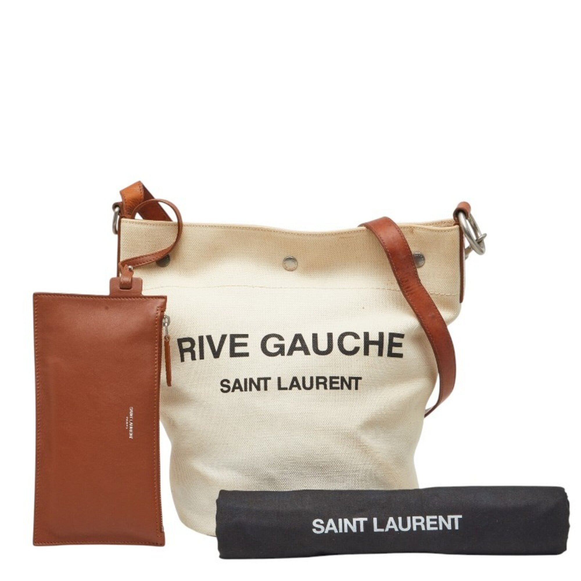 Saint Laurent Brown Ivory Canvas Leather Shoulder Bag (Pre-Owned)