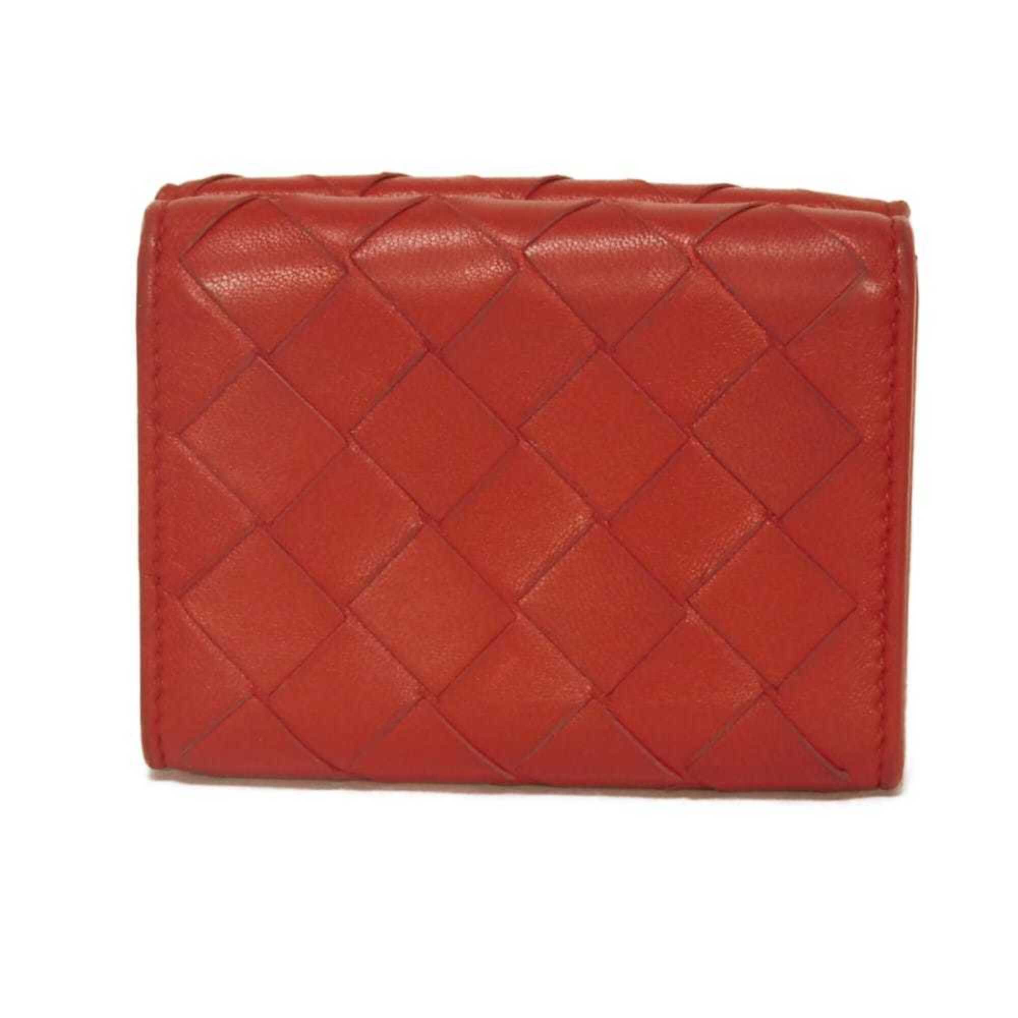 Bottega Veneta Red Color Leather Wallet (Tri-Fold) (Pre-Owned)