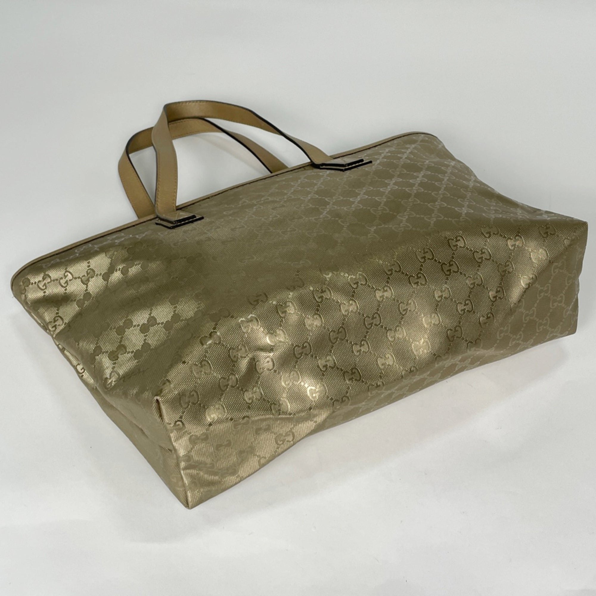 Gucci Gold Coated Canvas Leather Tote Bag (Pre-Owned)