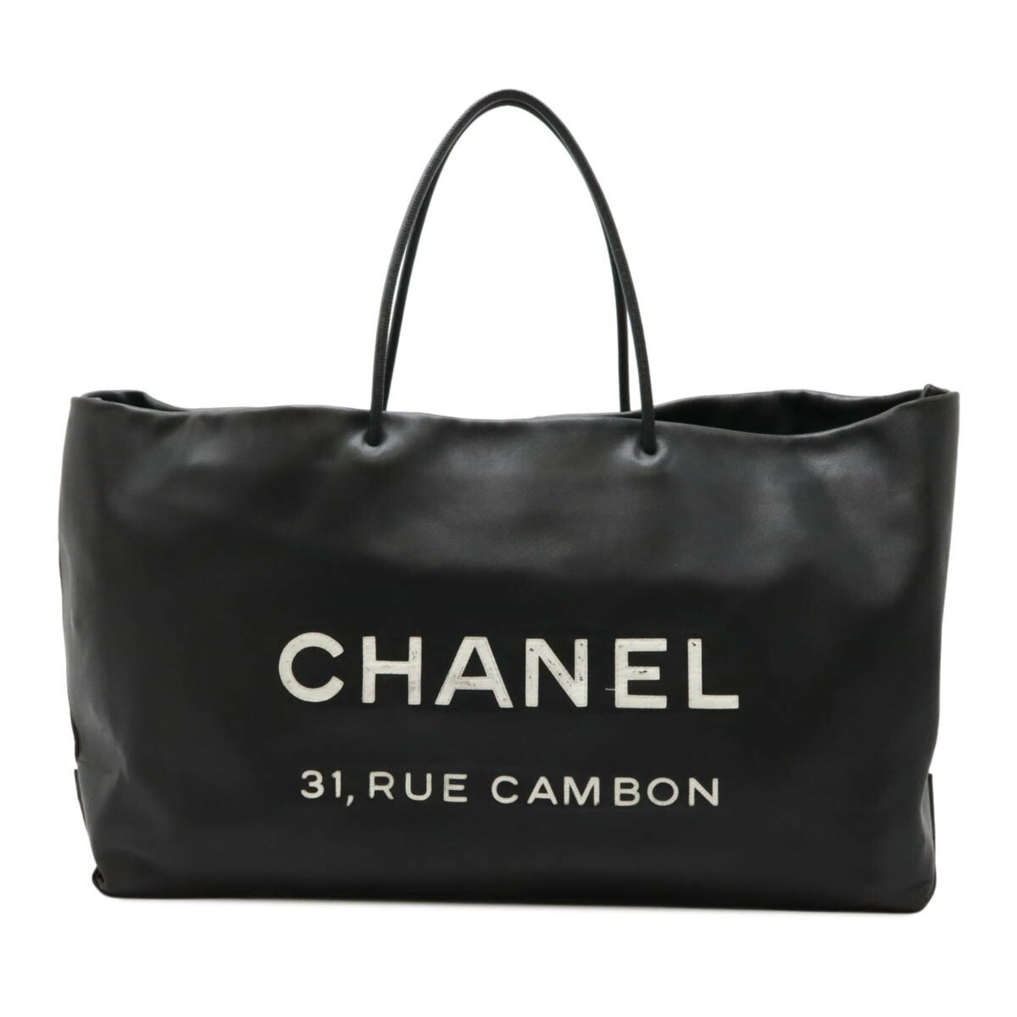 Chanel Black White Leather Shoulder Bag Tote Bag (Pre-Owned)