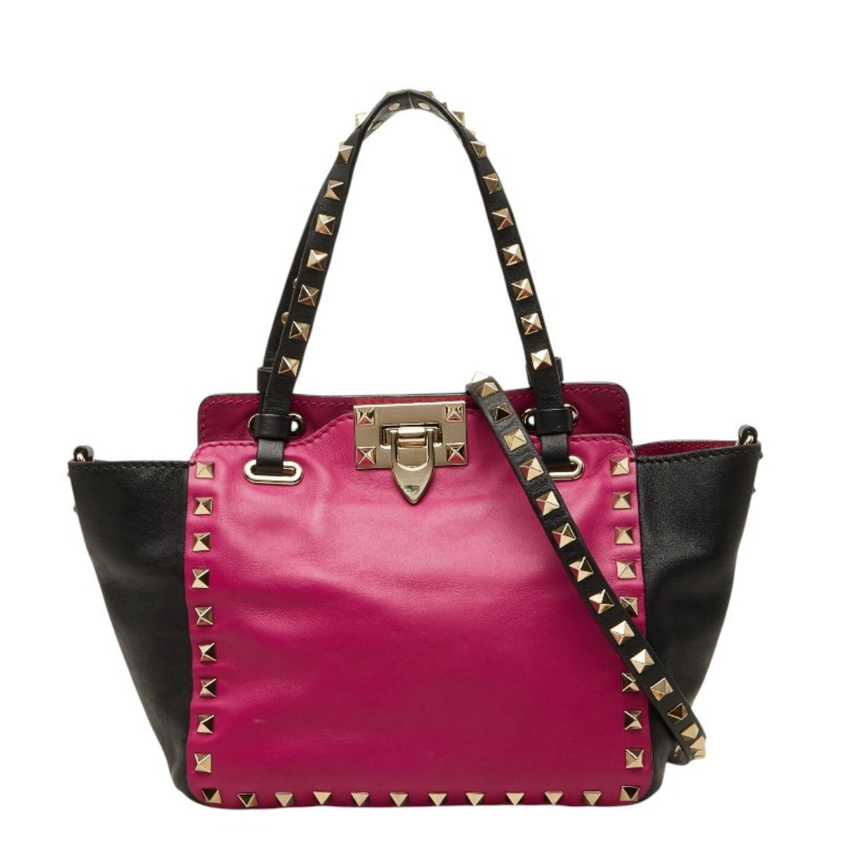 Valentino Black Pink Leather Handbag Shoulder Bag (Pre-Owned)