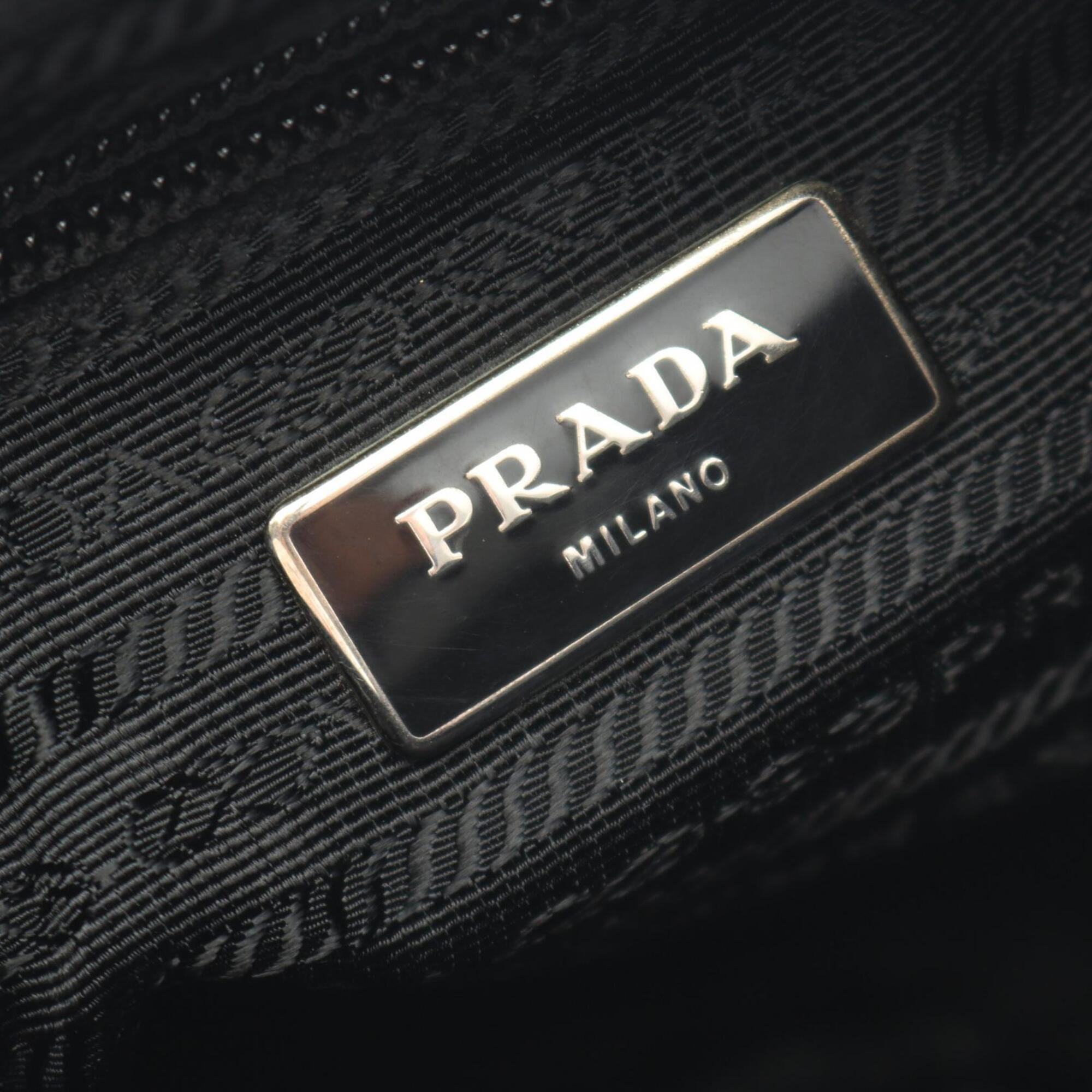 Prada Black Nylon Leather Handbag Shoulder Bag (Pre-Owned)