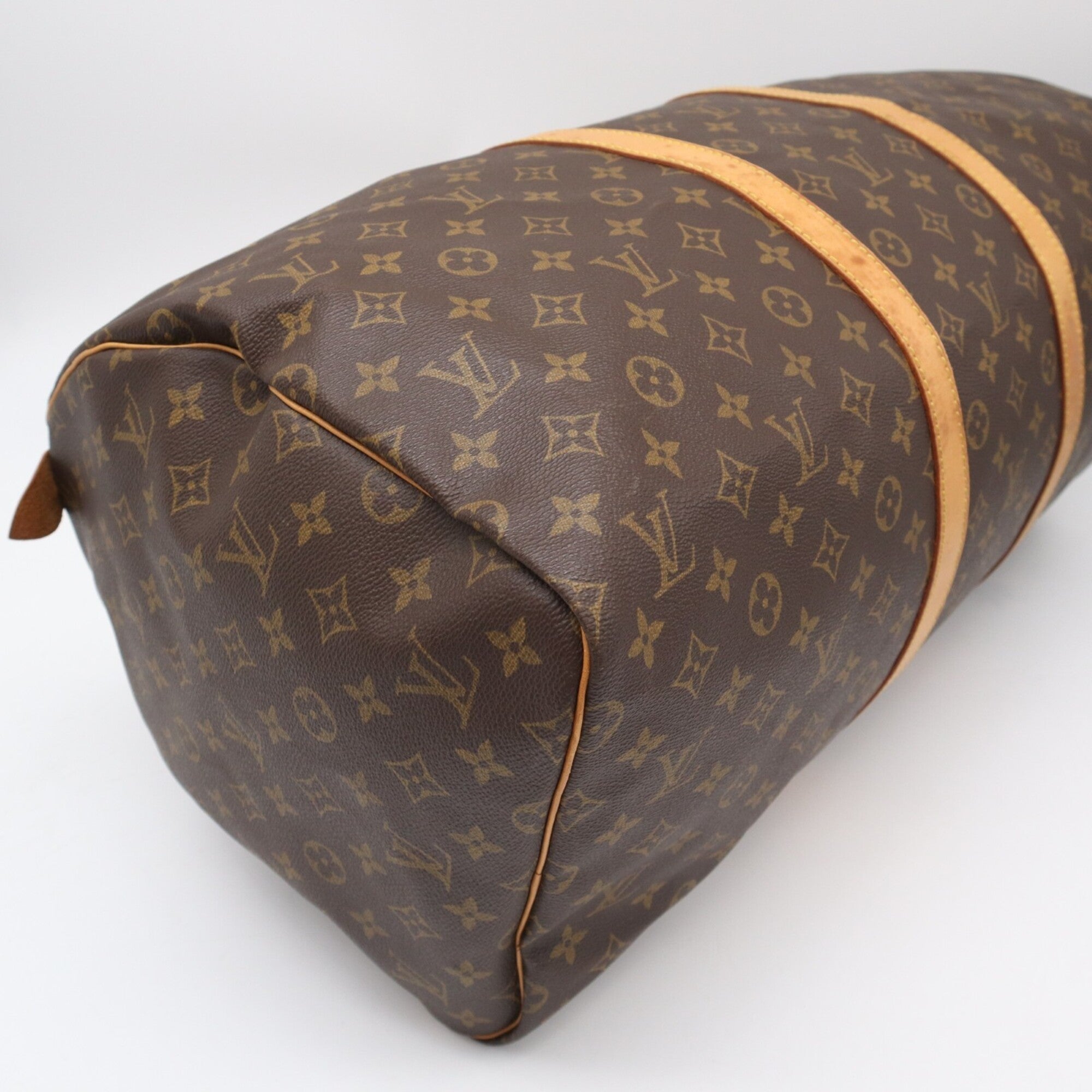 Louis Vuitton Beige Blue Brown Monogram Coated Canvas Leather Boston Bag Handbag (Pre-Owned)
