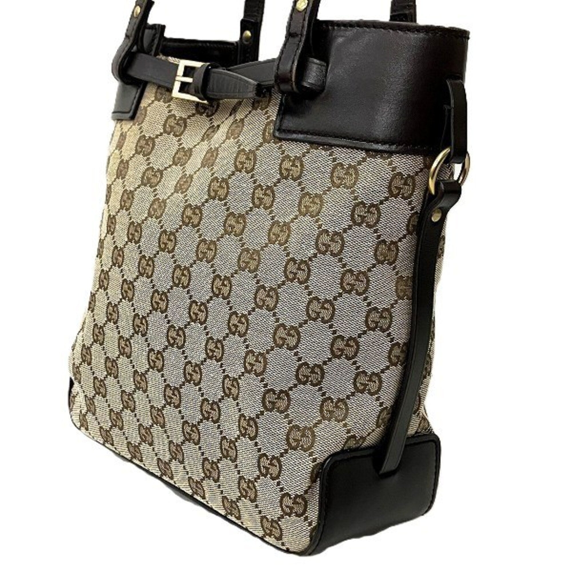 Gucci Beige Brown Gg Canvas Handbag Tote Bag (Pre-Owned)