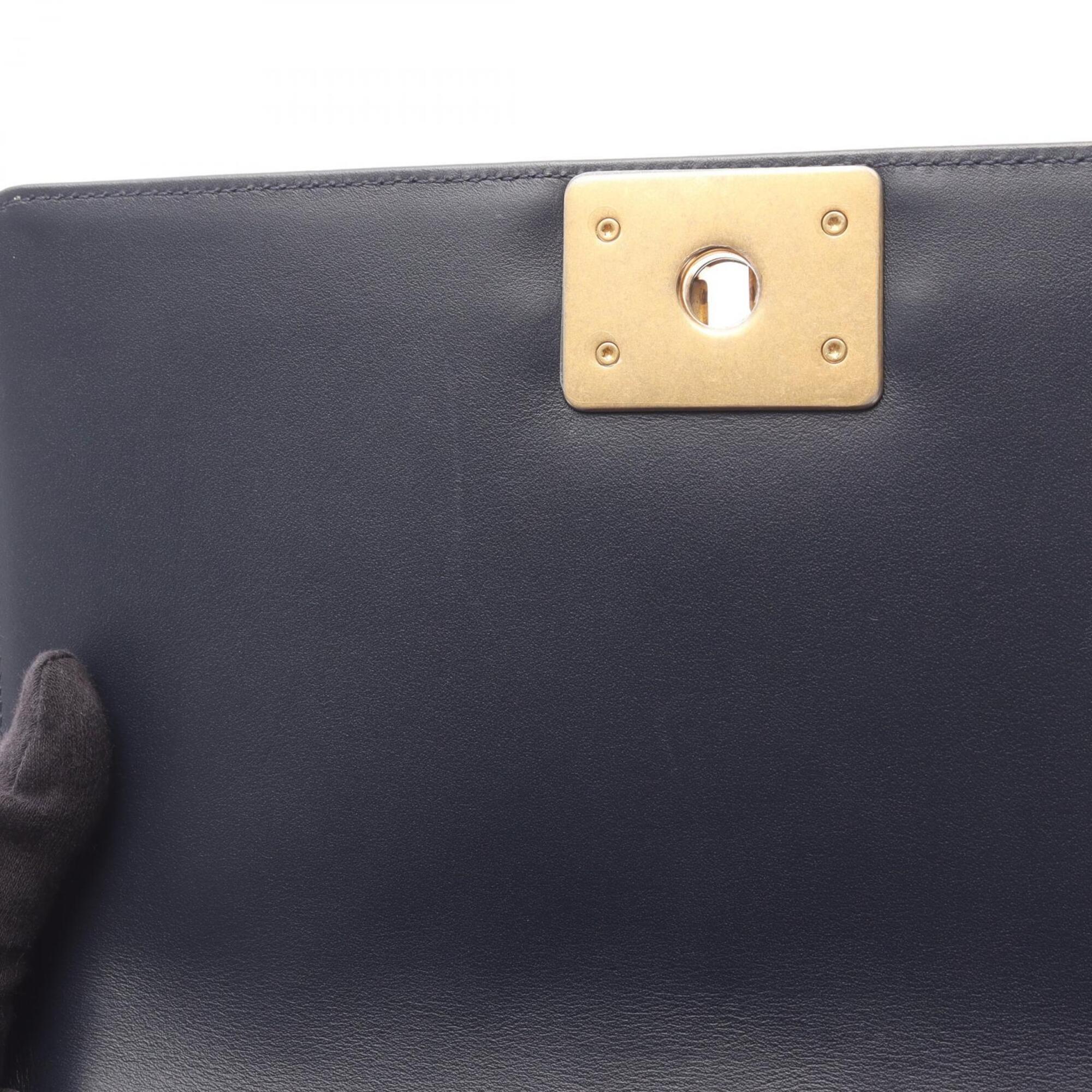 Chanel Navy Leather Handbag Shoulder Bag (Pre-Owned)