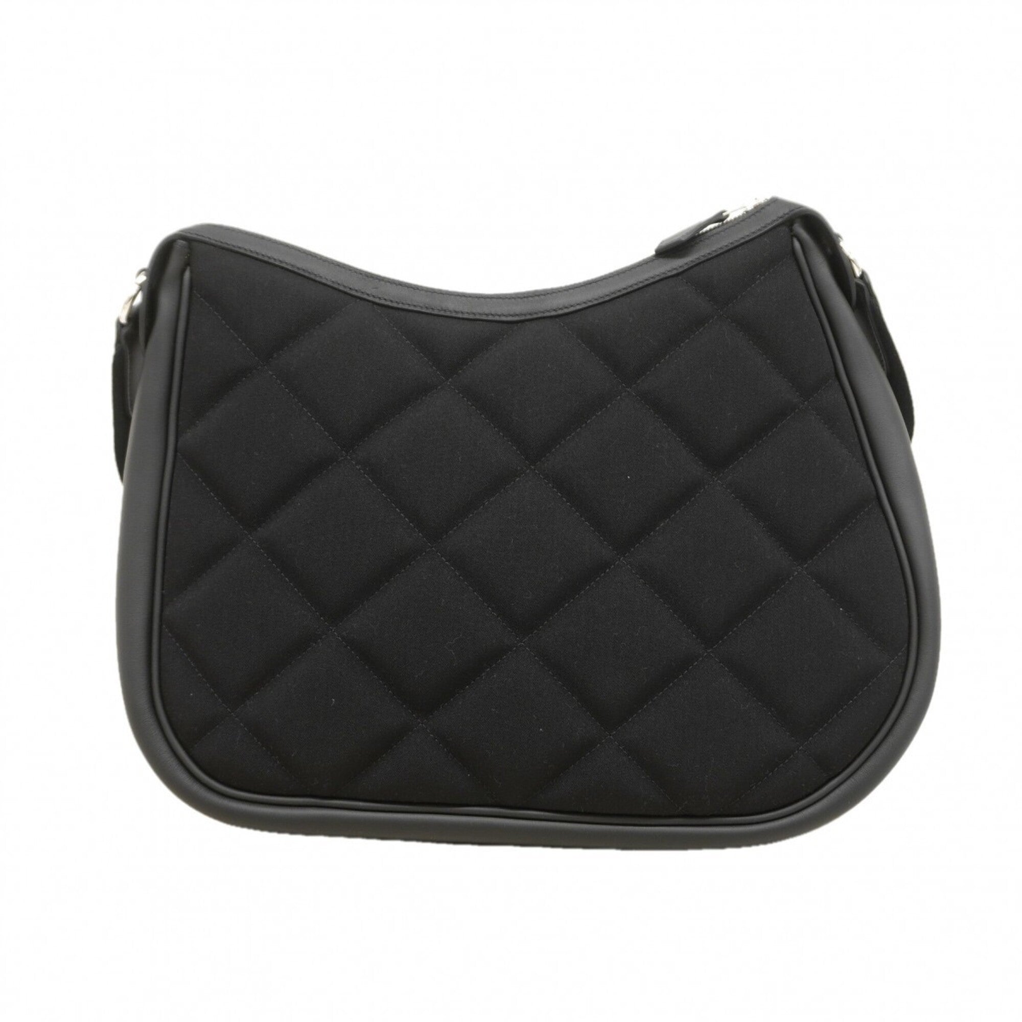 Hermes Black Swift Leather Cotton Shoulder Bag (Pre-Owned)