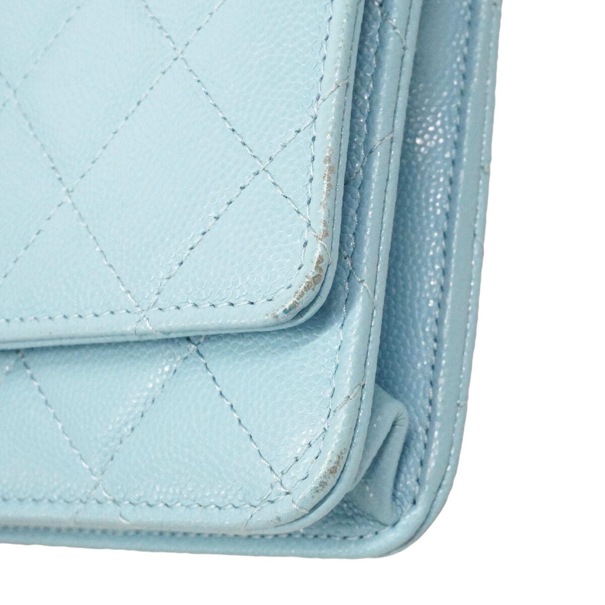 Chanel Light Blue Grained Calfskin Chain/Shoulder Wallet (Pre-Owned)