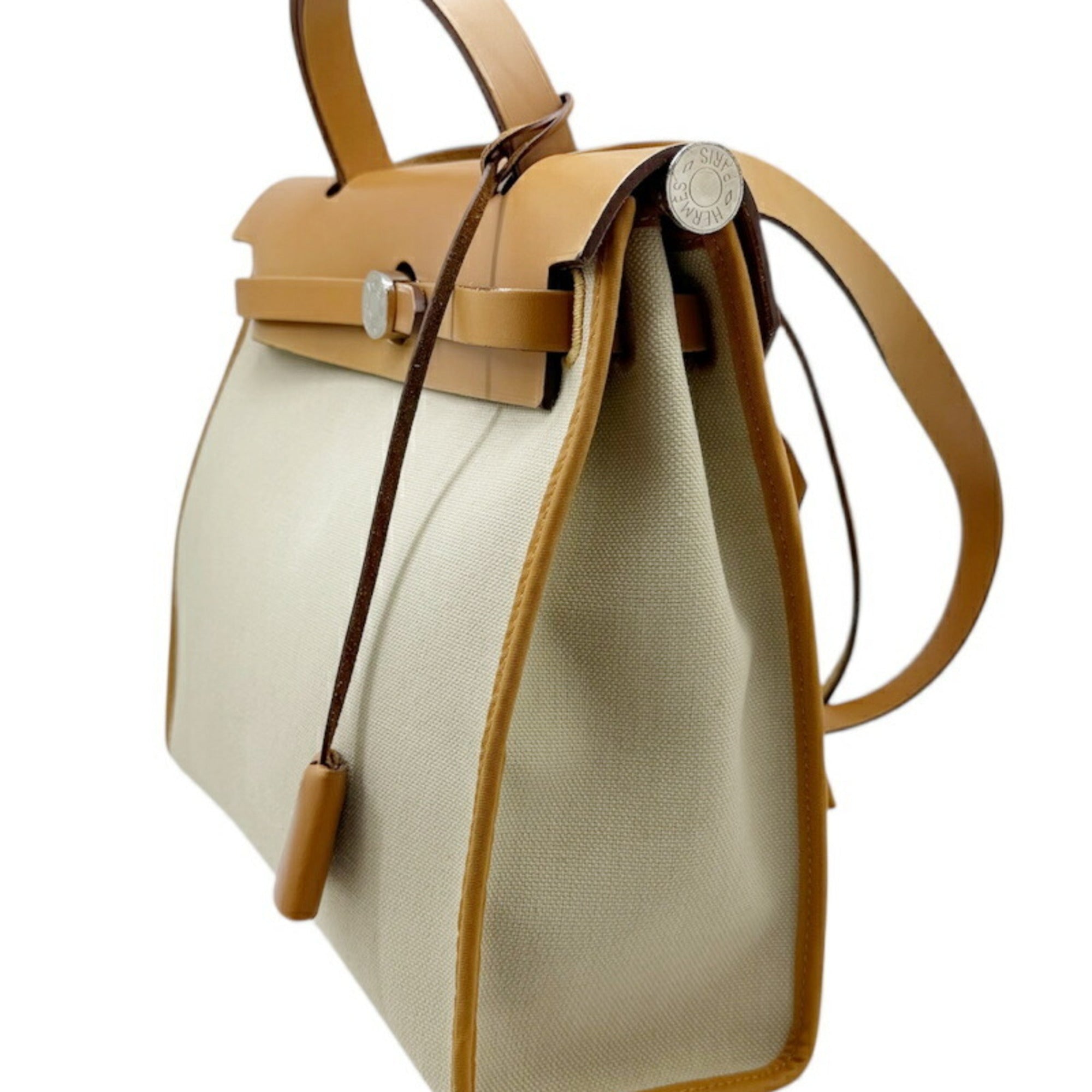 Hermes Natural Toile Officier Leather Shoulder Bag (Pre-Owned)