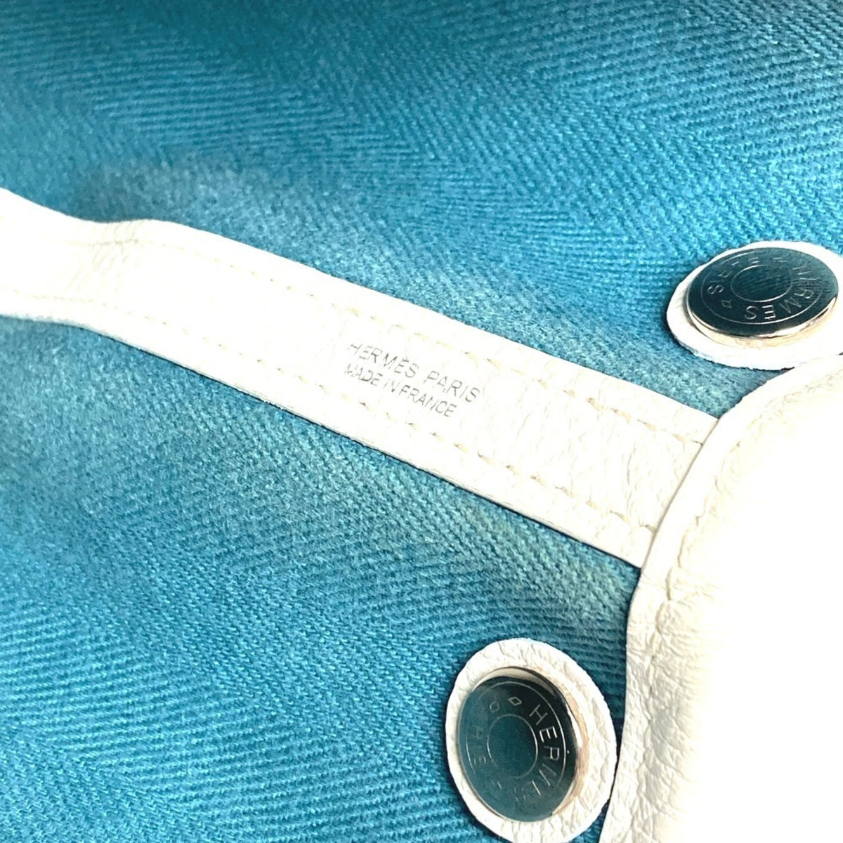 Hermes Blue White Toile Officier Handbag Tote Bag (Pre-Owned)