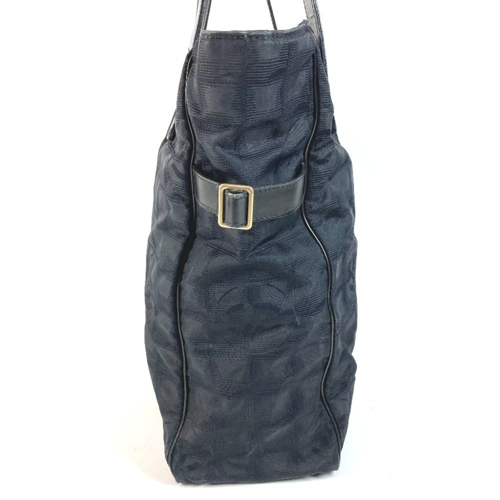 Chanel Black Nylon Leather Shoulder Bag Tote Bag (Pre-Owned)