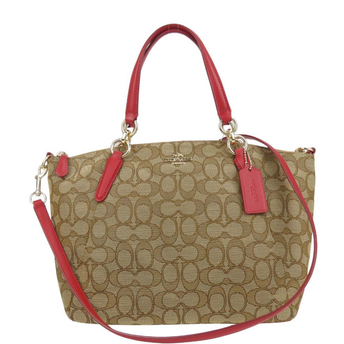 Coach Signature Beige Red Color Canvas Handbag (Pre-Owned)