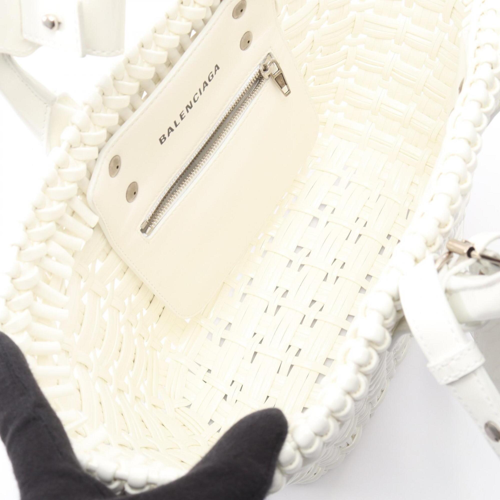 Balenciaga White Leather Basket Tote Bag (Pre-Owned)