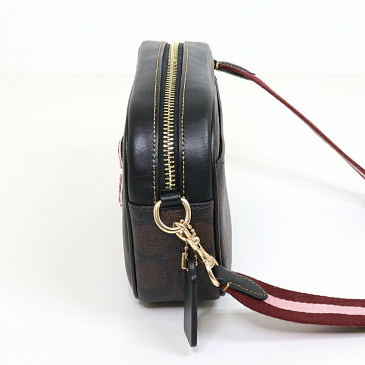 Coach Black Brown Signature Line Canvas Leather Shoulder Bag (Pre-Owned)
