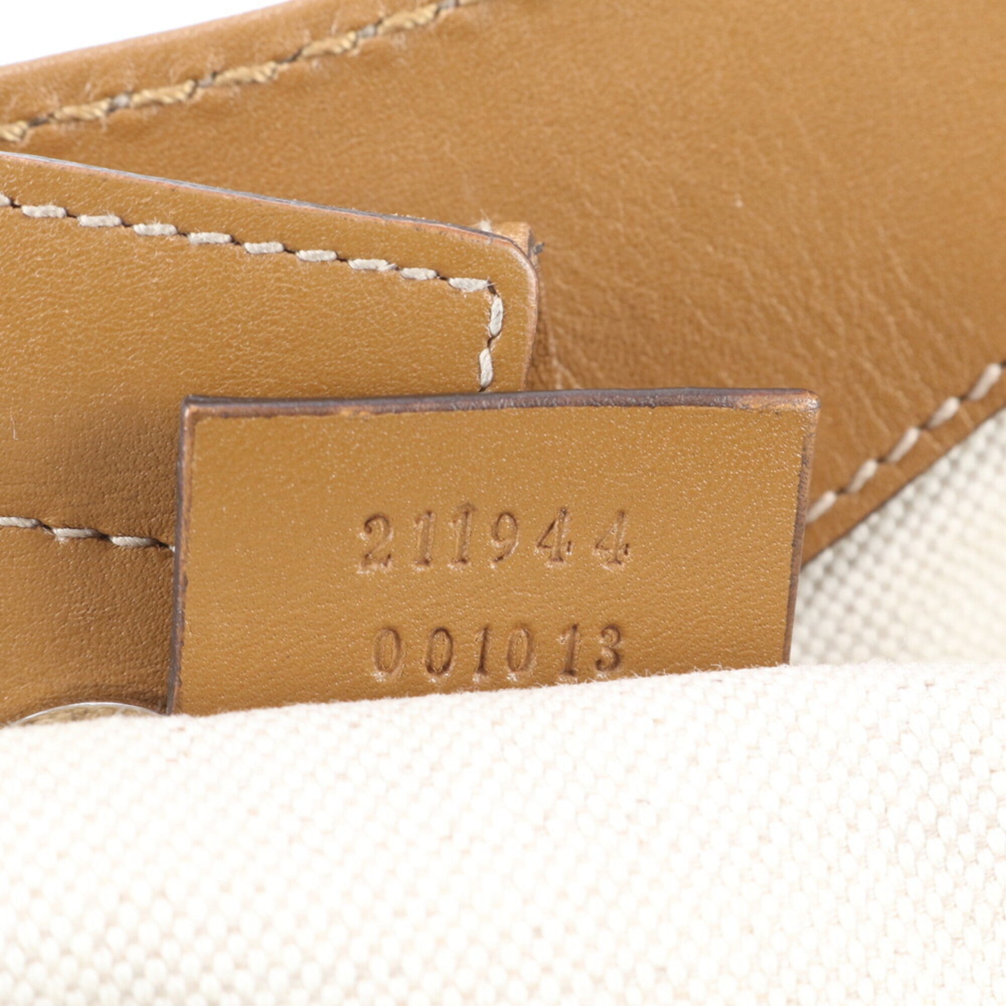 Gucci Brown Leather Canvas Handbag Shoulder Bag Tote Bag (Pre-Owned)