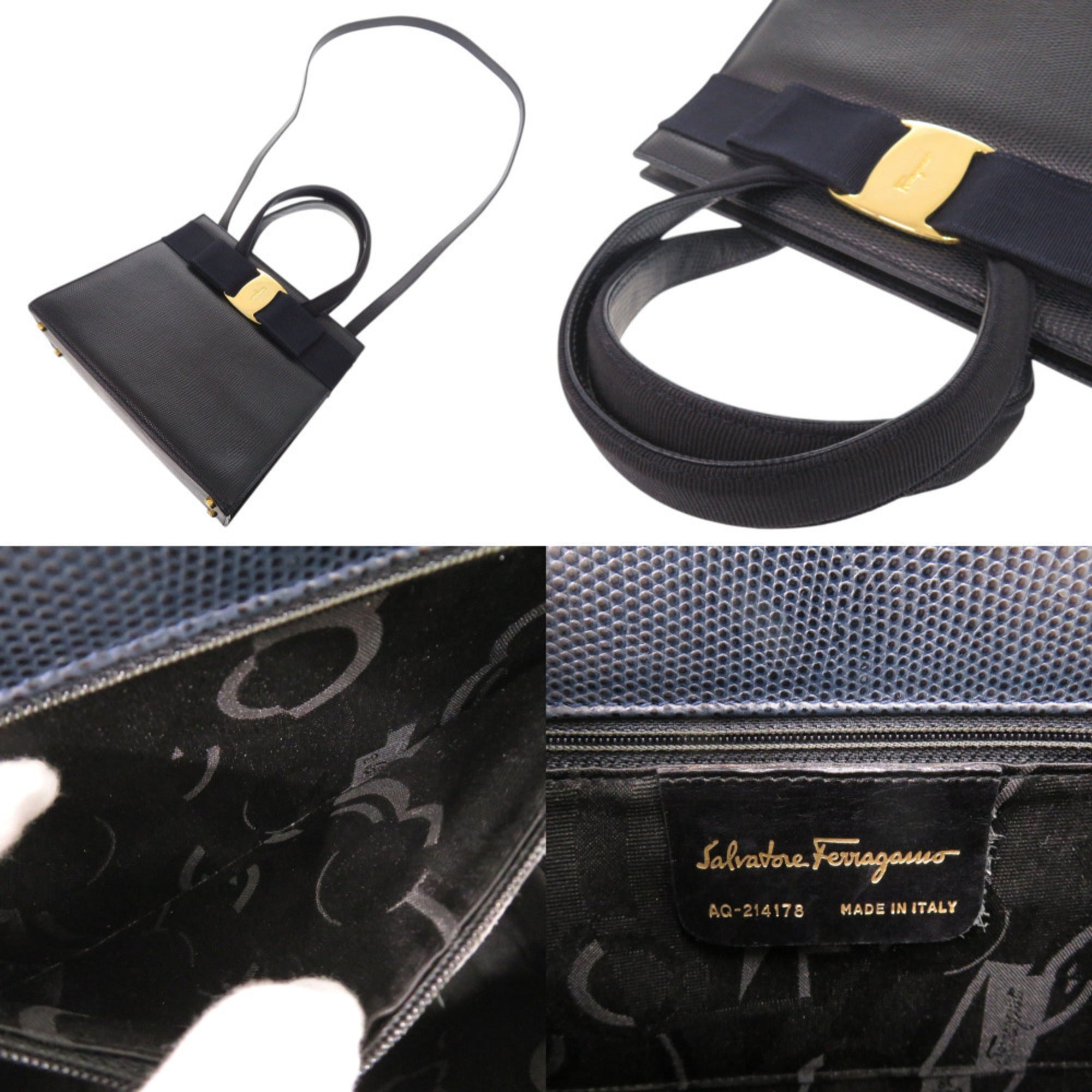 Salvatore Ferragamo Navy Leather Handbag Shoulder Bag (Pre-Owned)