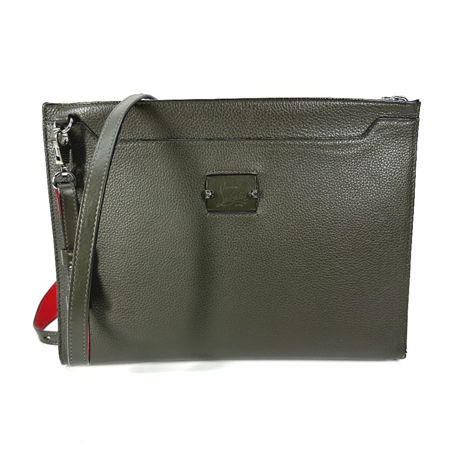 Christian Louboutin Khaki Leather Clutch Bag Shoulder Bag (Pre-Owned)