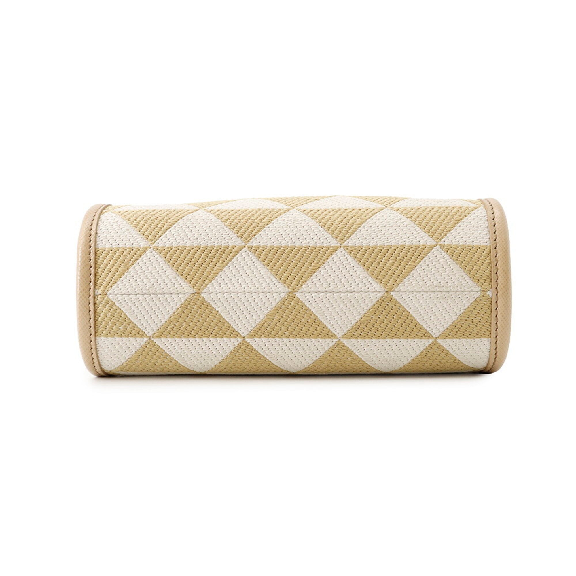 Prada Beige White Canvas Leather Handbag Shoulder Bag (Pre-Owned)