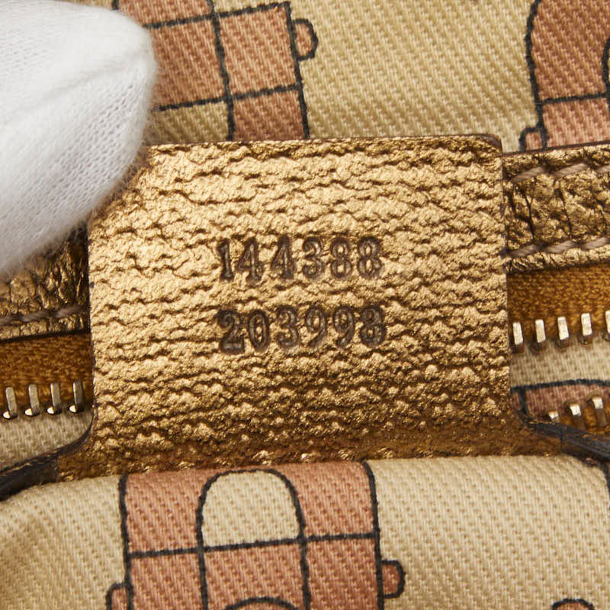 Gucci Beige Gold Pink Canvas Leather Shoulder Bag (Pre-Owned)