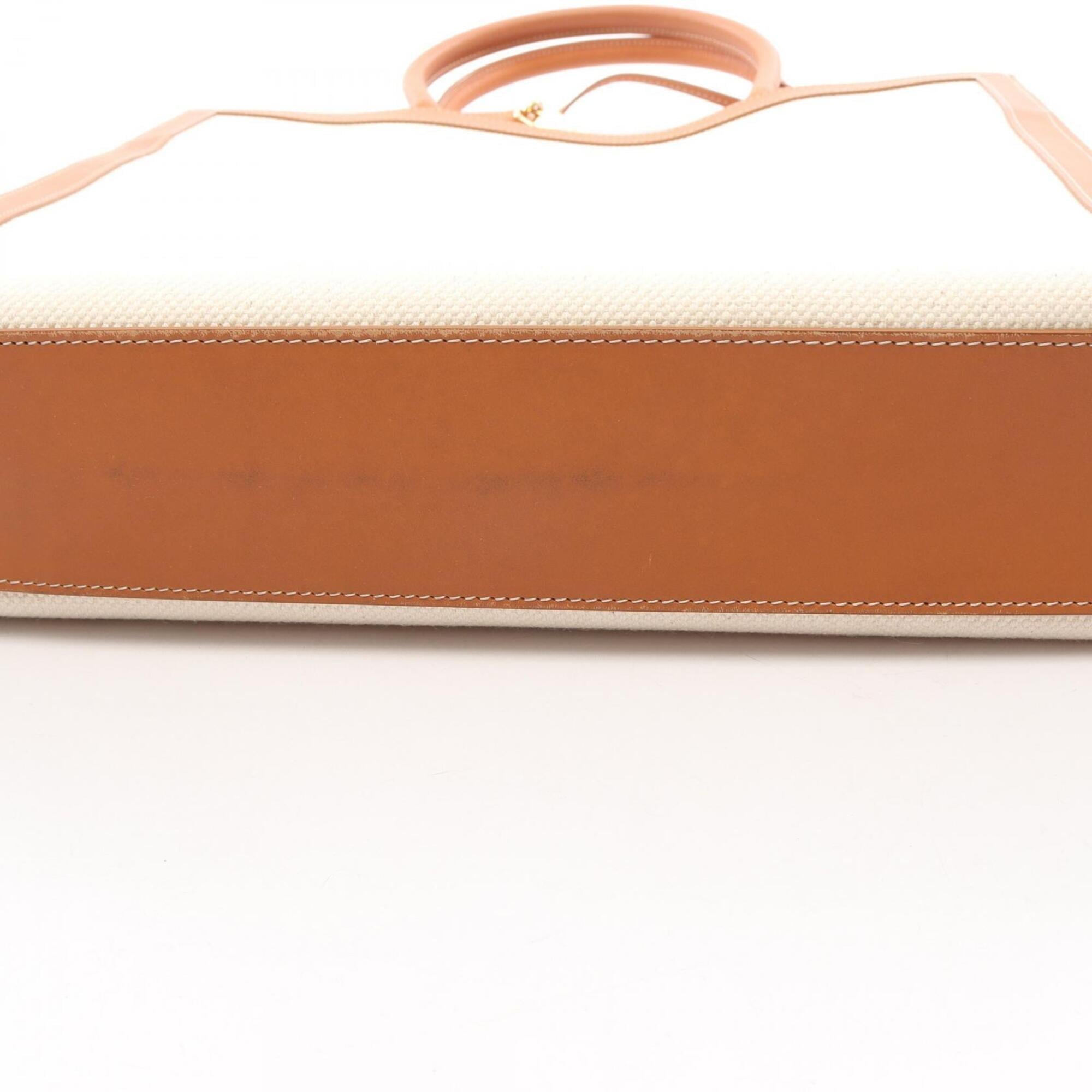 Celine Brown White Canvas Leather Handbag Tote Bag (Pre-Owned)