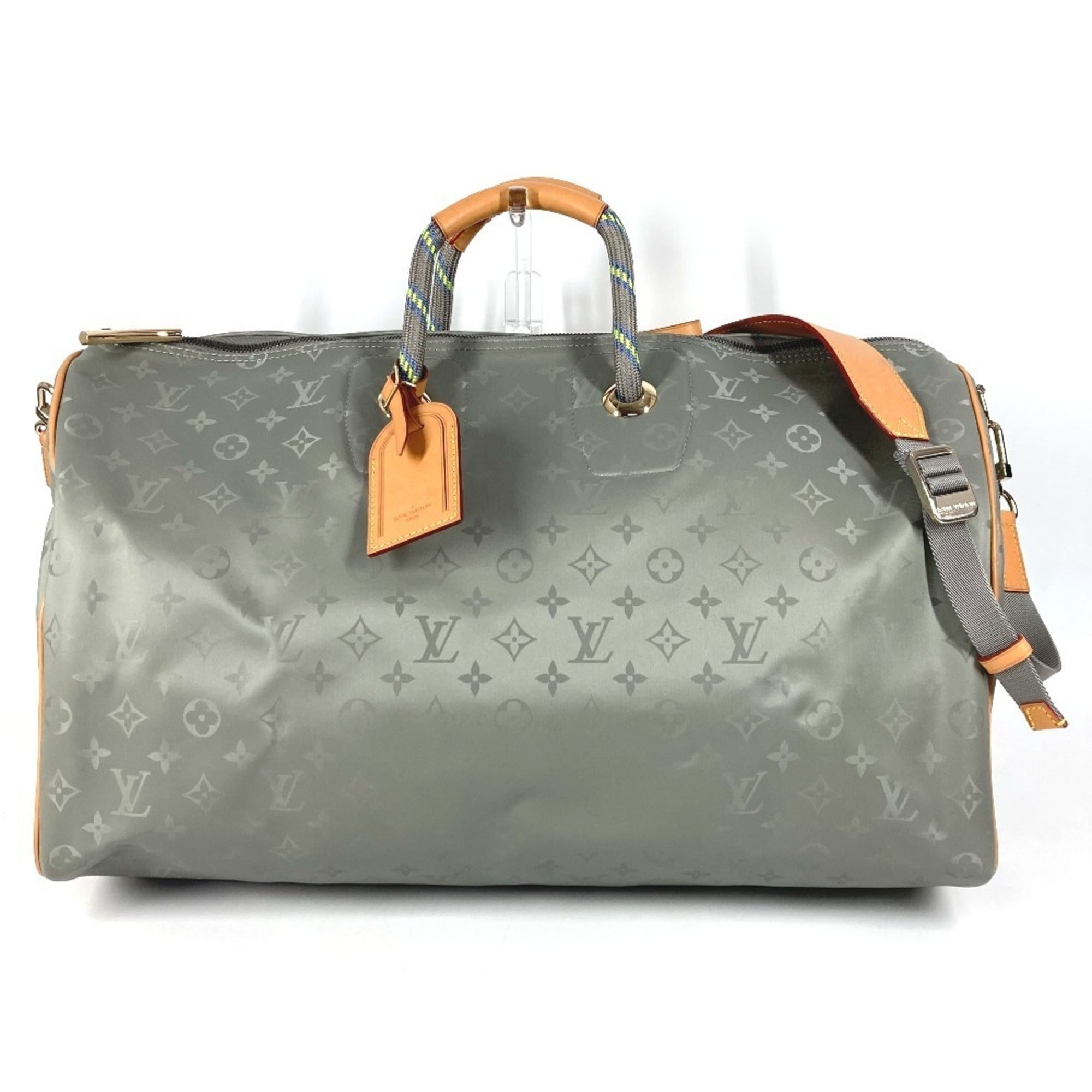 Louis Vuitton Gray Leather Canvas Boston Bag Handbag Shoulder Bag (Pre-Owned)