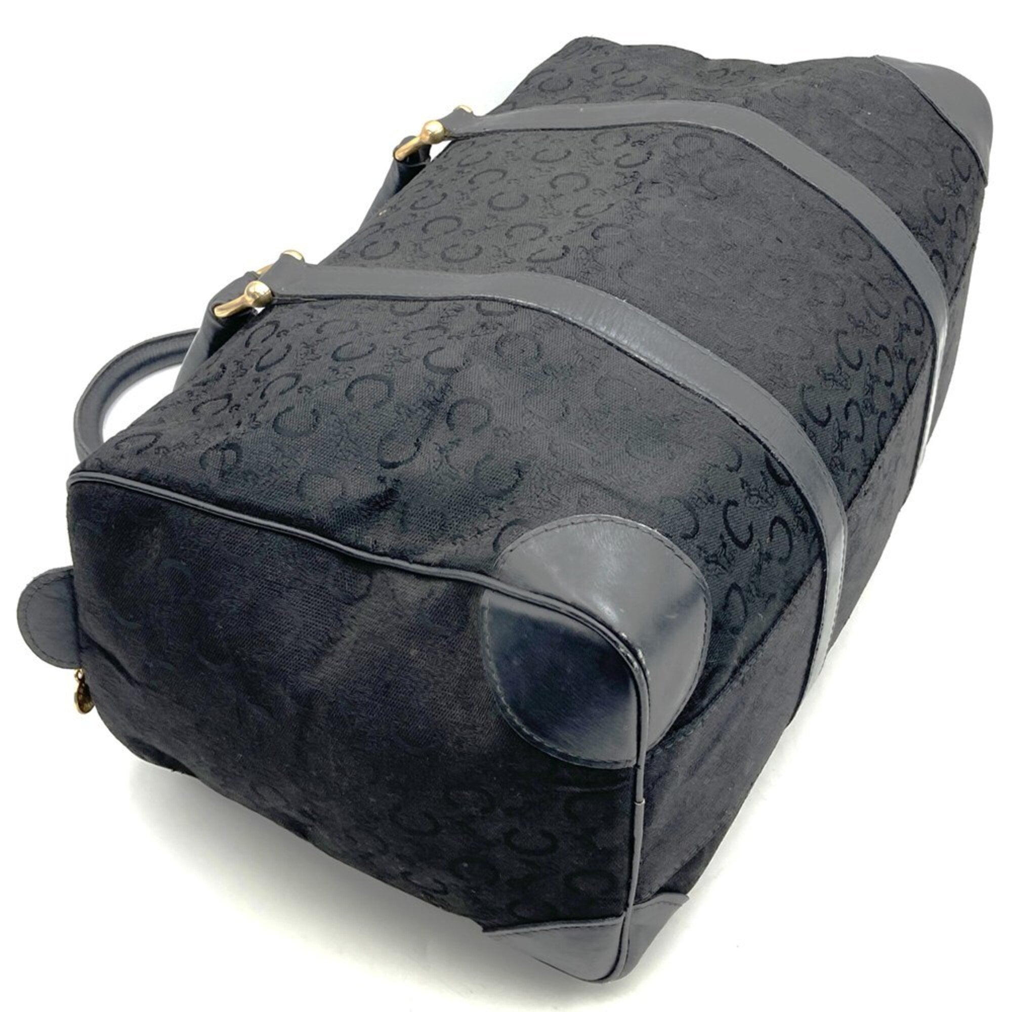 Celine Macadam Black Canvas Leather Boston Bag Handbag (Pre-Owned)