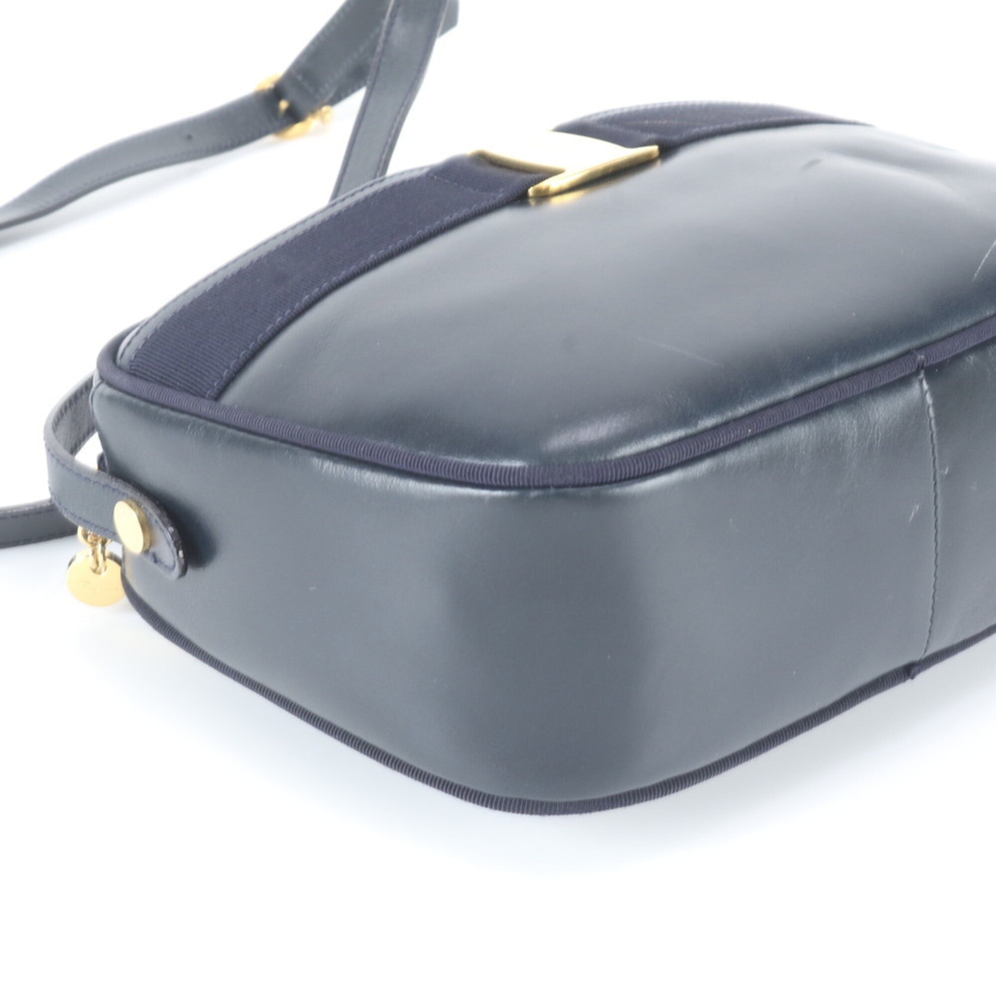 Salvatore Ferragamo Navy Leather Handbag Shoulder Bag Tote Bag (Pre-Owned)