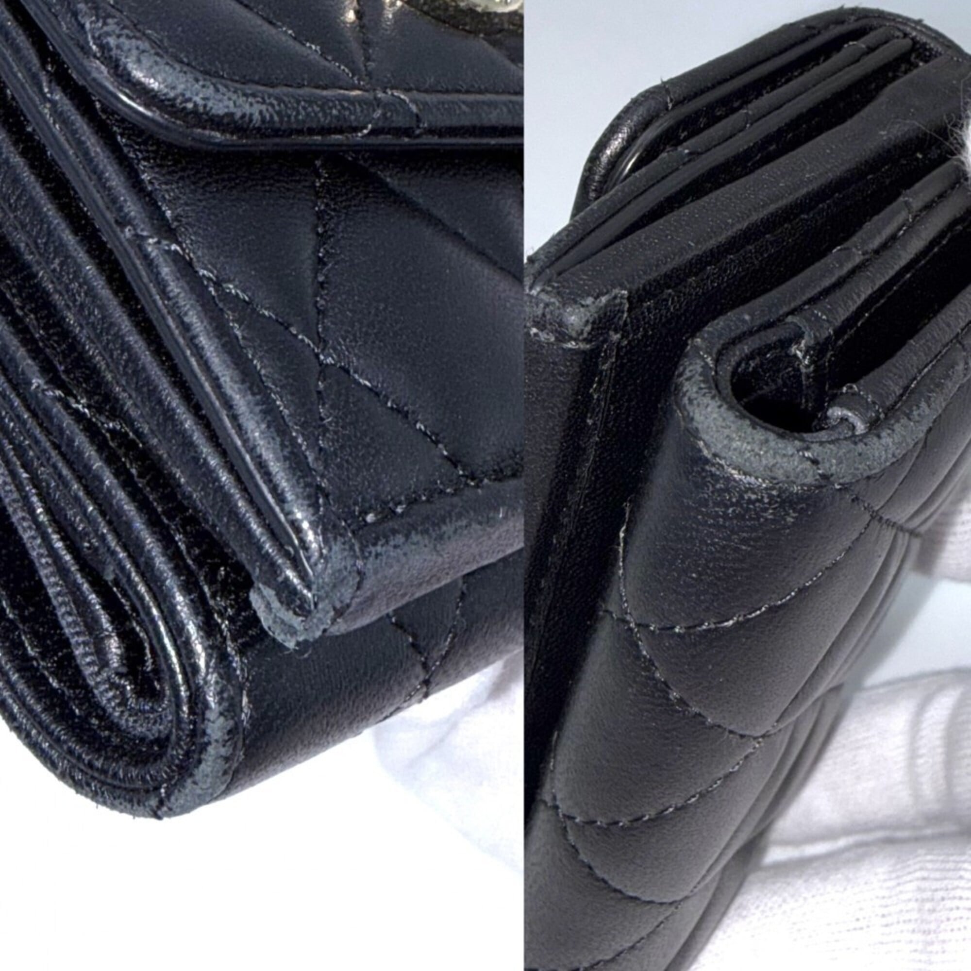 Chanel Black Rhinestone Leather Artificial Pearl Wallet (Tri-Fold) (Pre-Owned)