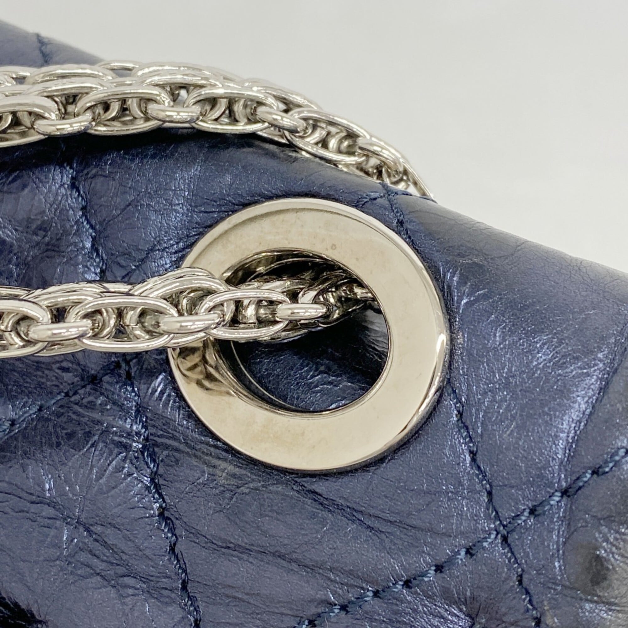 Chanel Metallic Navy Leather Shoulder Bag (Pre-Owned)