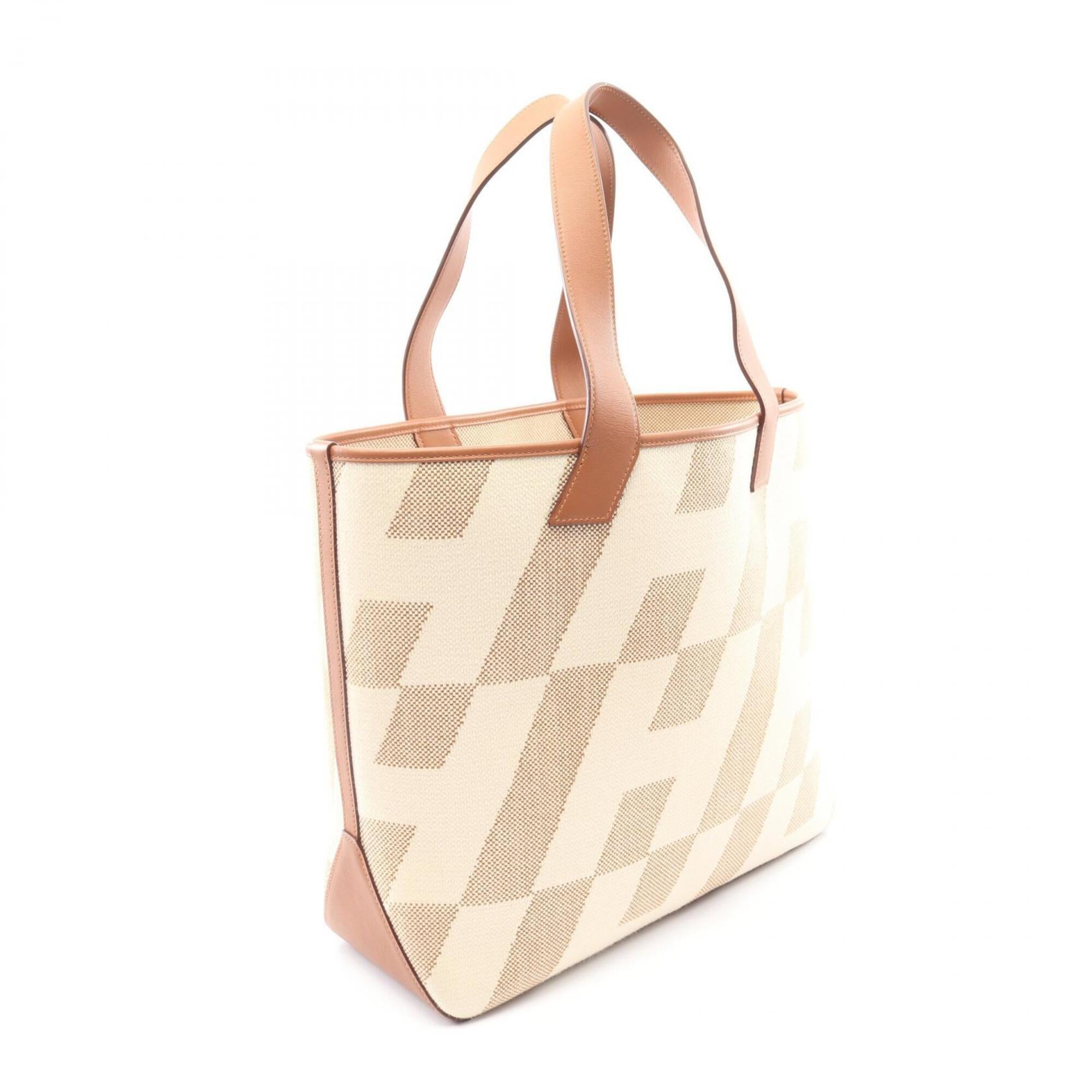 Hermes Brown Ecru Ivory Canvas Swift Leather Handbag Tote Bag (Pre-Owned)