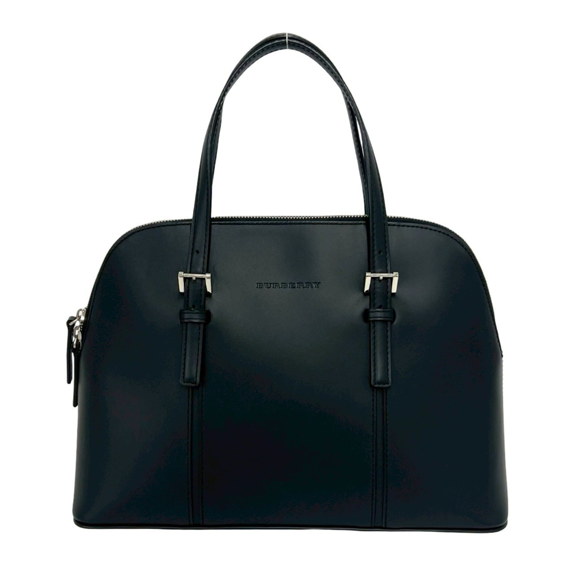 Burberry Black Leather Boston Bag Handbag (Pre-Owned)