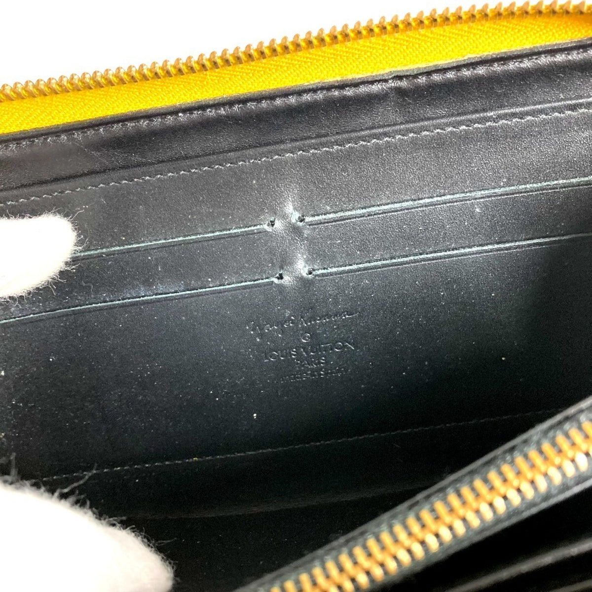 Louis Vuitton Dot Infinity (Yayoi Kusama) Black Yellow Patent Leather Long Wallet (Bi-Fold) (Pre-Owned)
