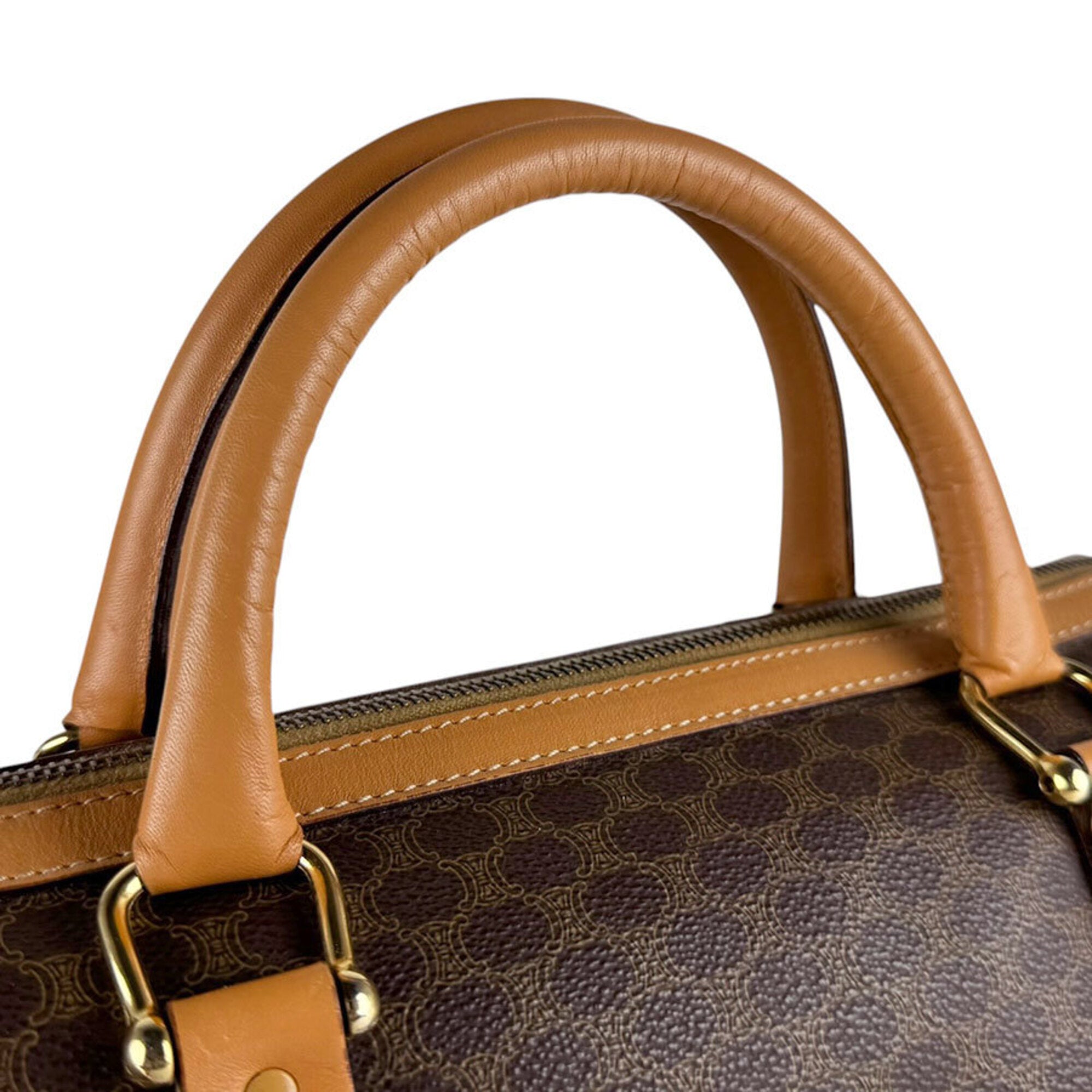 Celine Brown Coated Canvas Boston Bag Handbag (Pre-Owned)