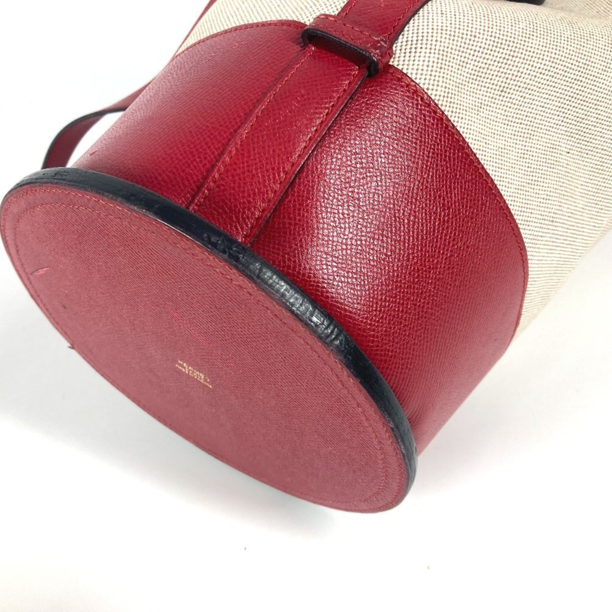 Hermes Beige Red Color Leather Canvas Shoulder Bag (Pre-Owned)