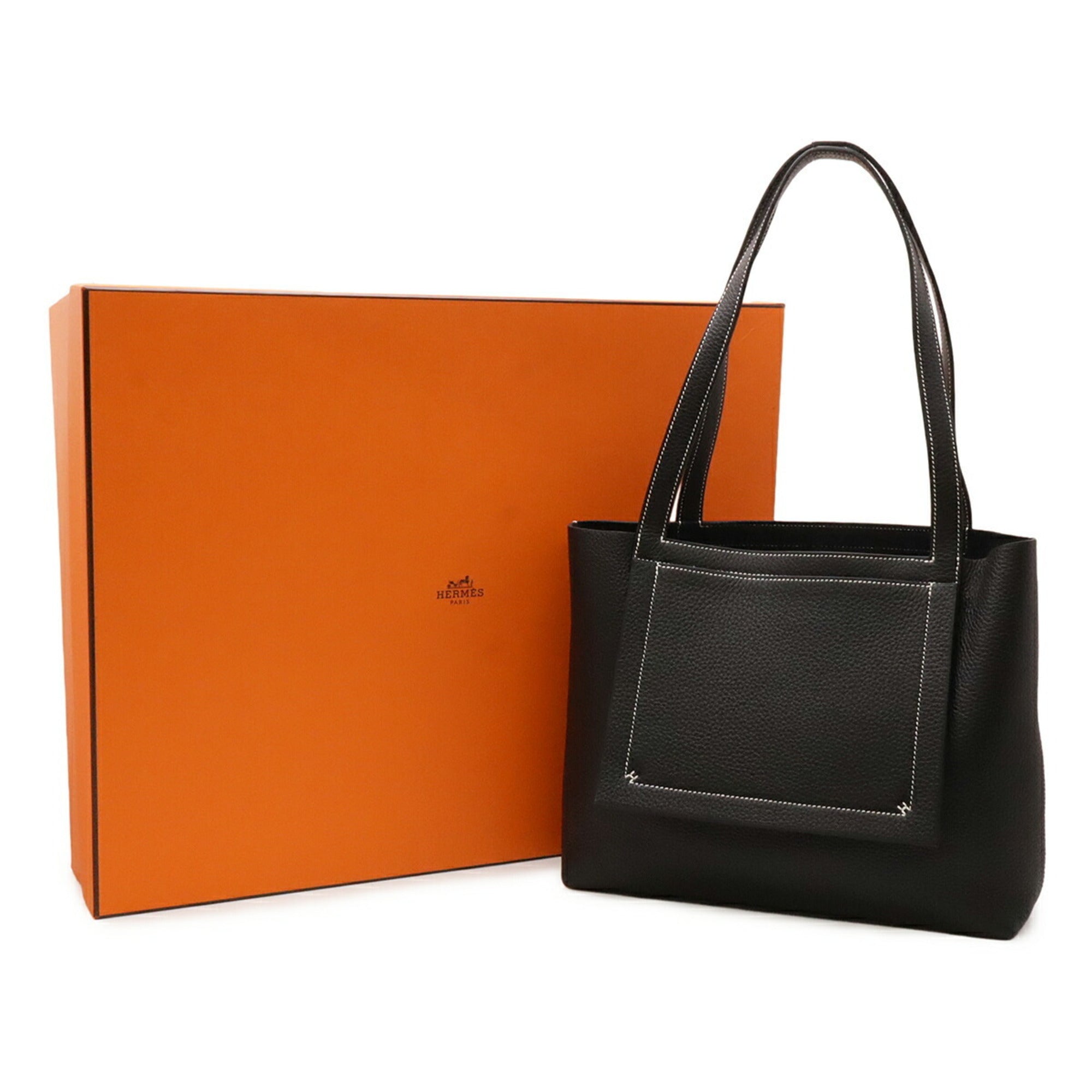 Hermes Black Taurillon Clemence Leather Shoulder Bag Tote Bag (Pre-Owned)