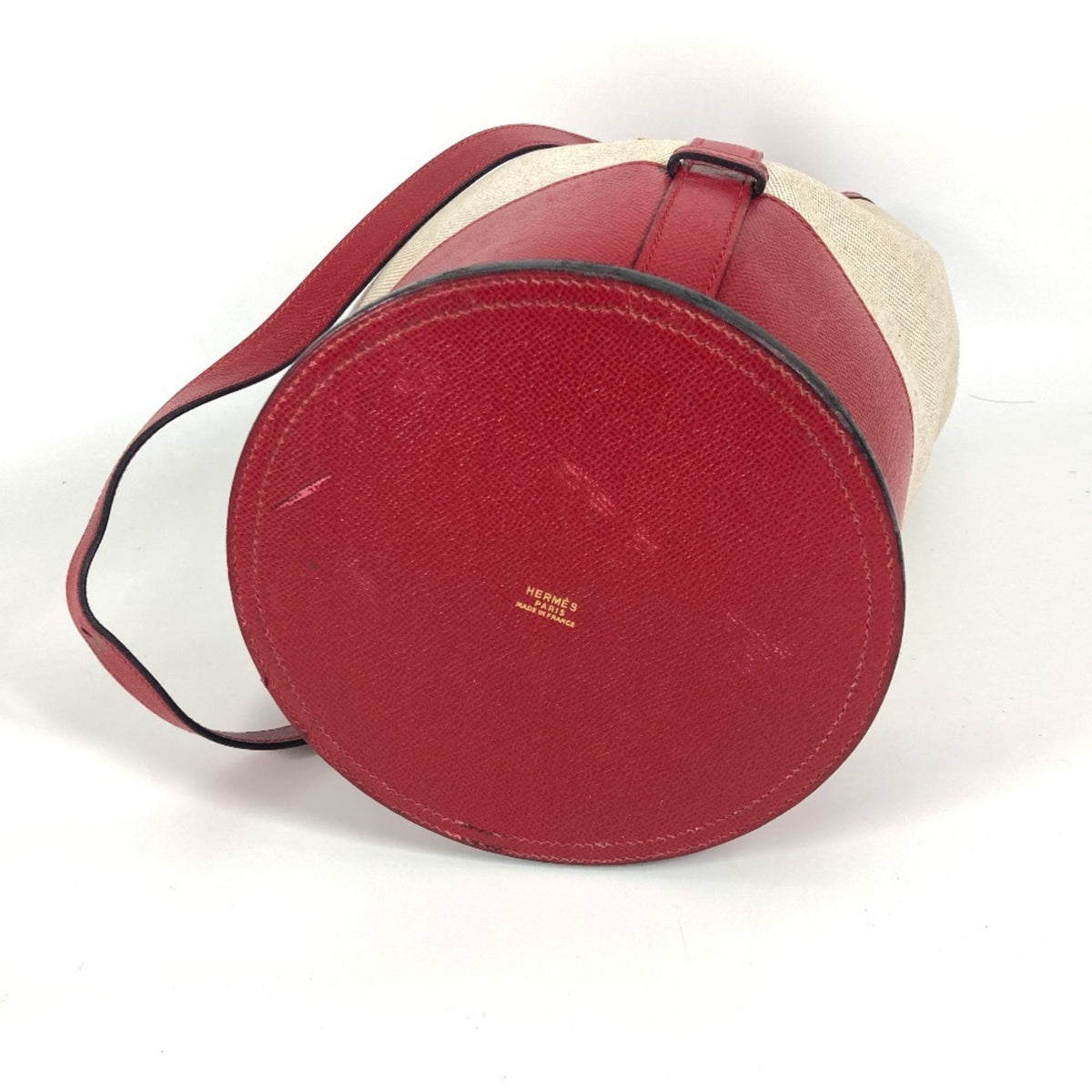 Hermes Beige Red Color Leather Canvas Shoulder Bag (Pre-Owned)