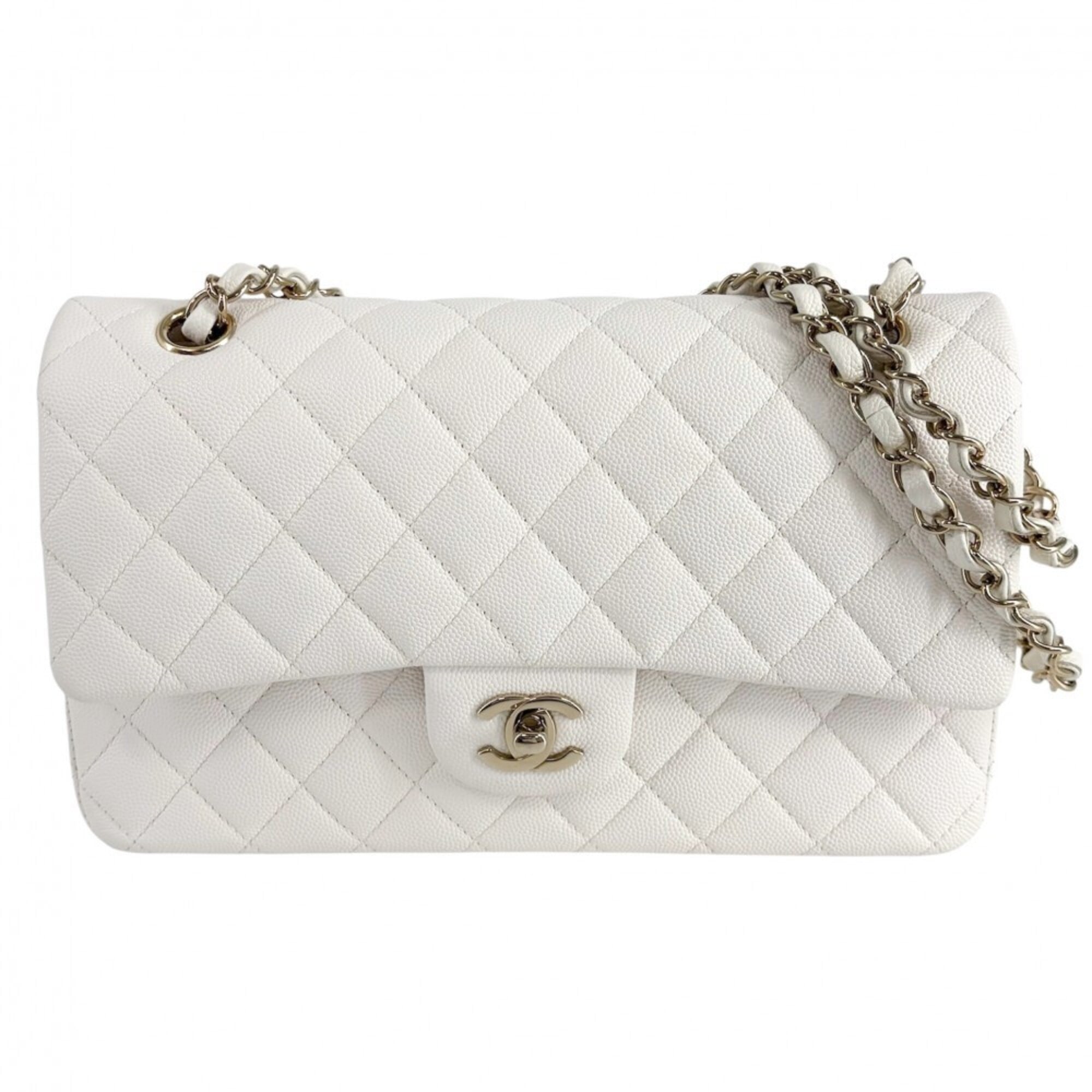 Chanel Matelasse White Grained Calfskin Shoulder Bag (Pre-Owned)