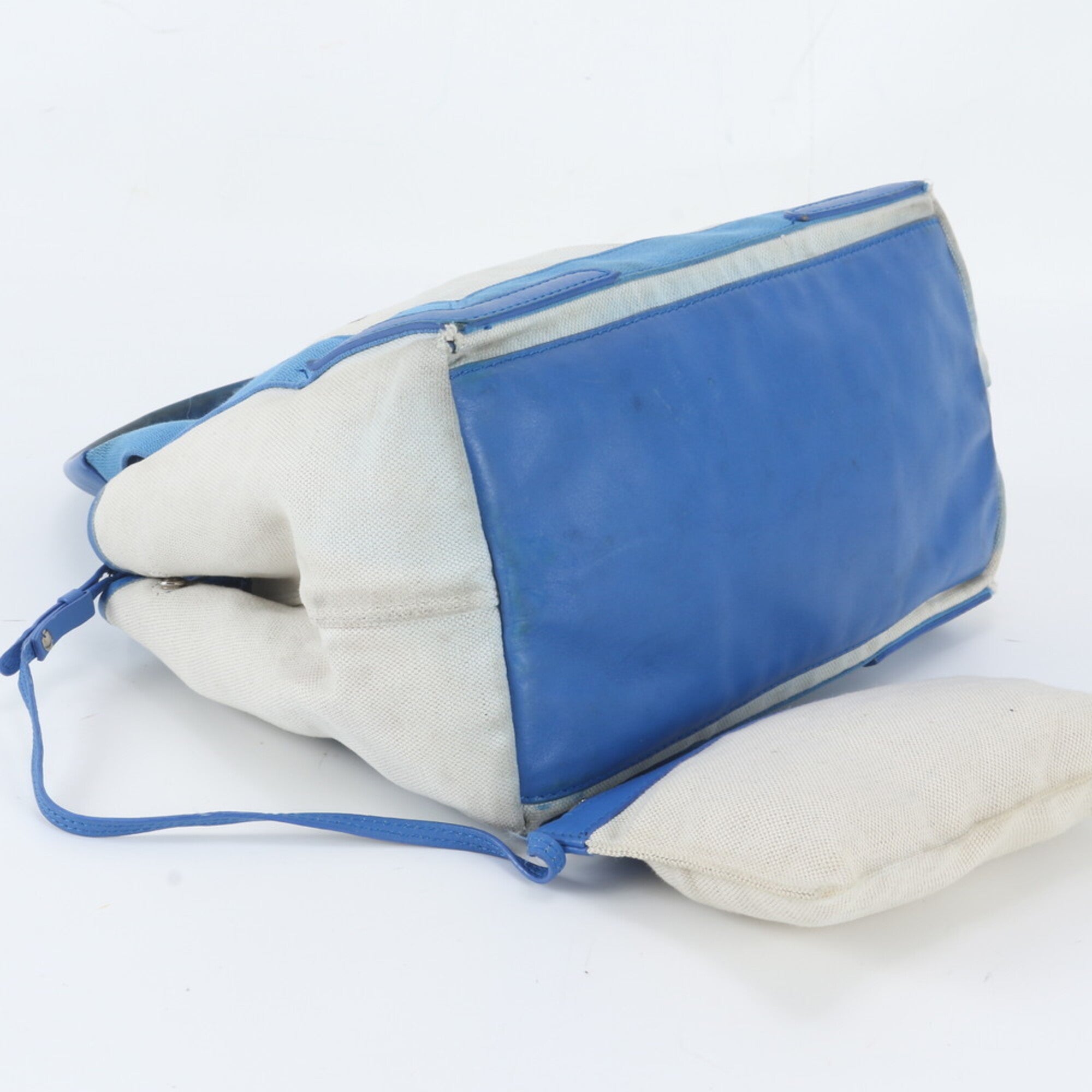 Balenciaga Blue White Leather Canvas Handbag Shoulder Bag Tote Bag (Pre-Owned)