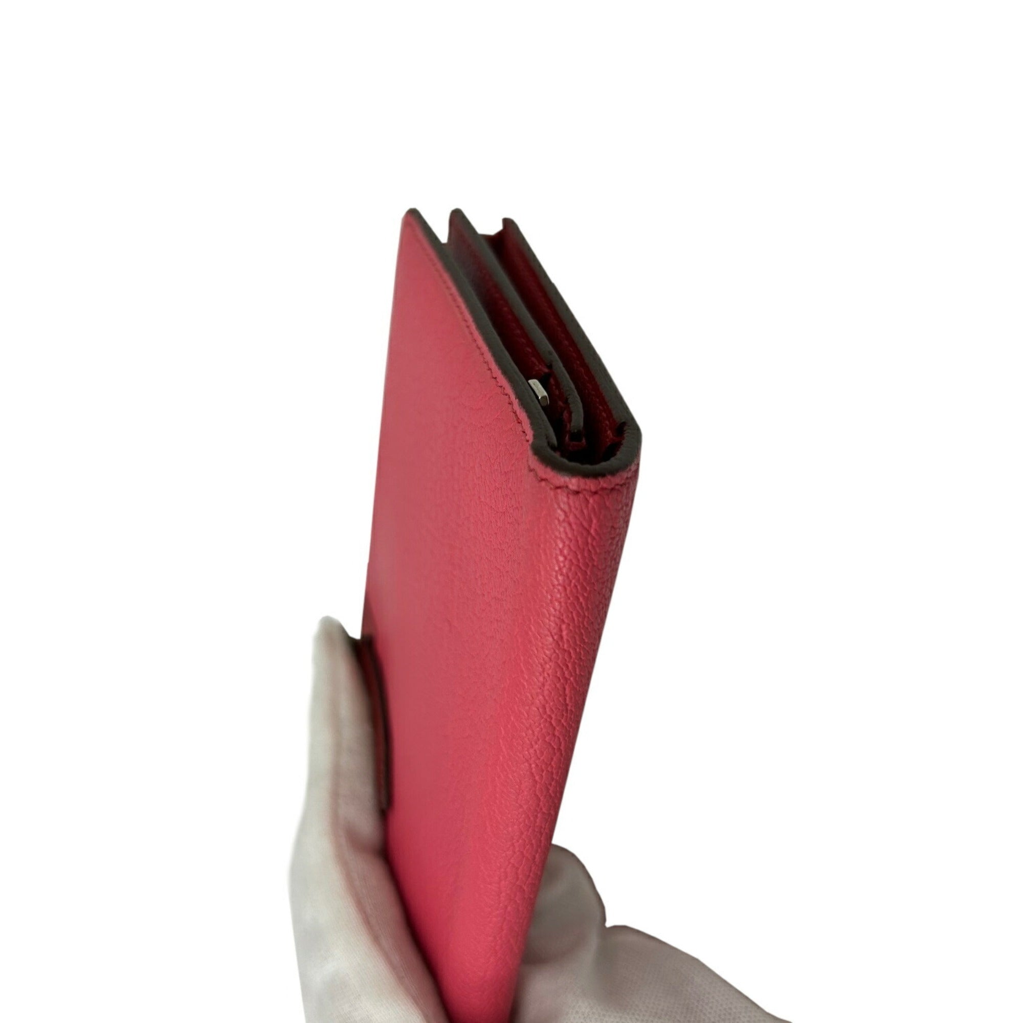 Hermes Bicolor Rouge Garance Chevre Leather Long Wallet (Bi-Fold) (Pre-Owned)