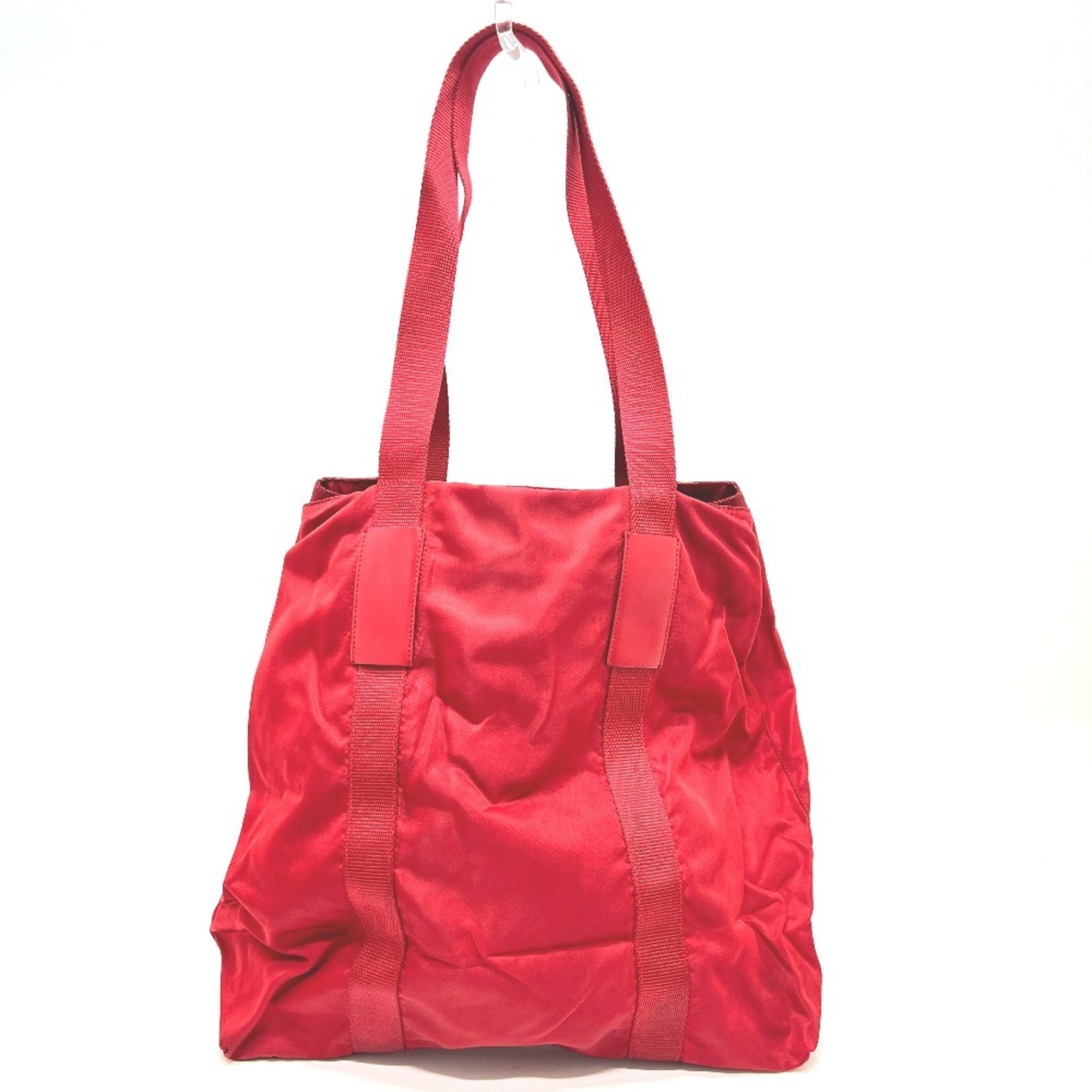 Prada Red Color Nylon Handbag Tote Bag (Pre-Owned)
