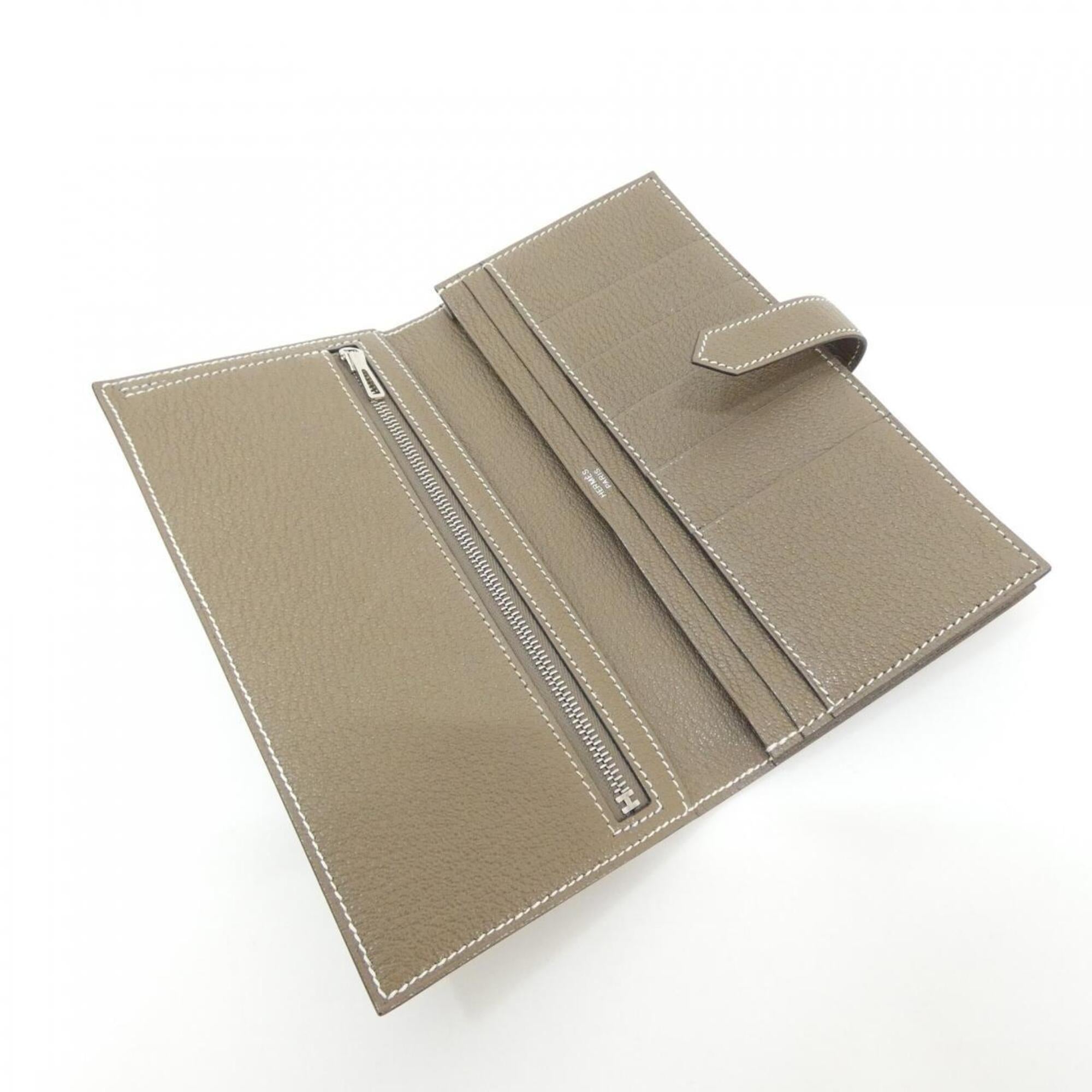 Hermes Etoupe Gray Chevre Leather Long Wallet (Bi-Fold) (Pre-Owned)