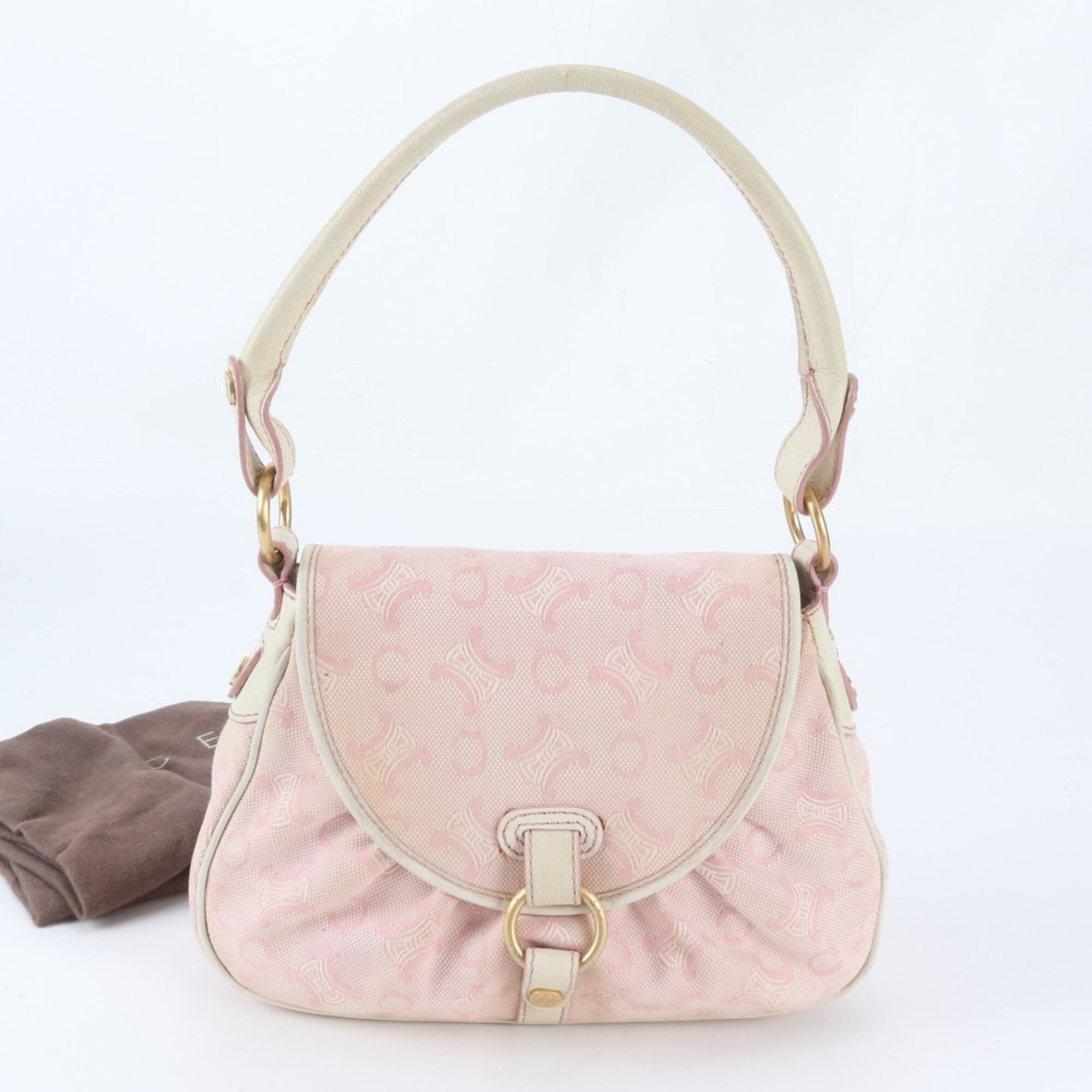 Celine Macadam Ivory Pink Leather Canvas Handbag Shoulder Bag (Pre-Owned)