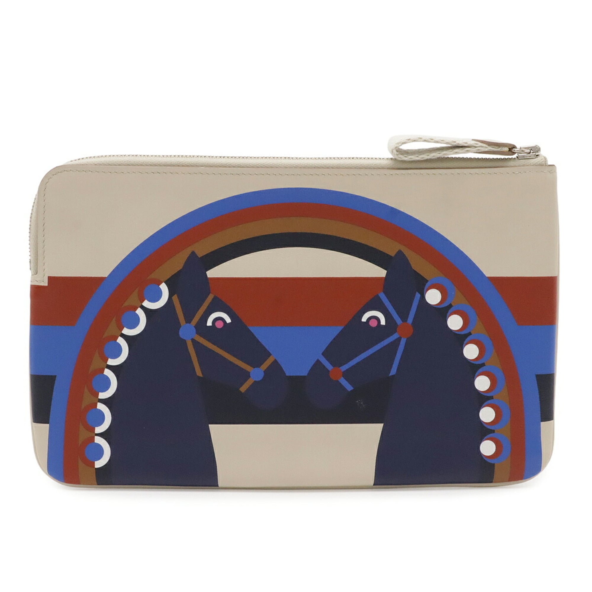 Hermes Beige Leather Clutch Bag Handbag Pouch (Pre-Owned)