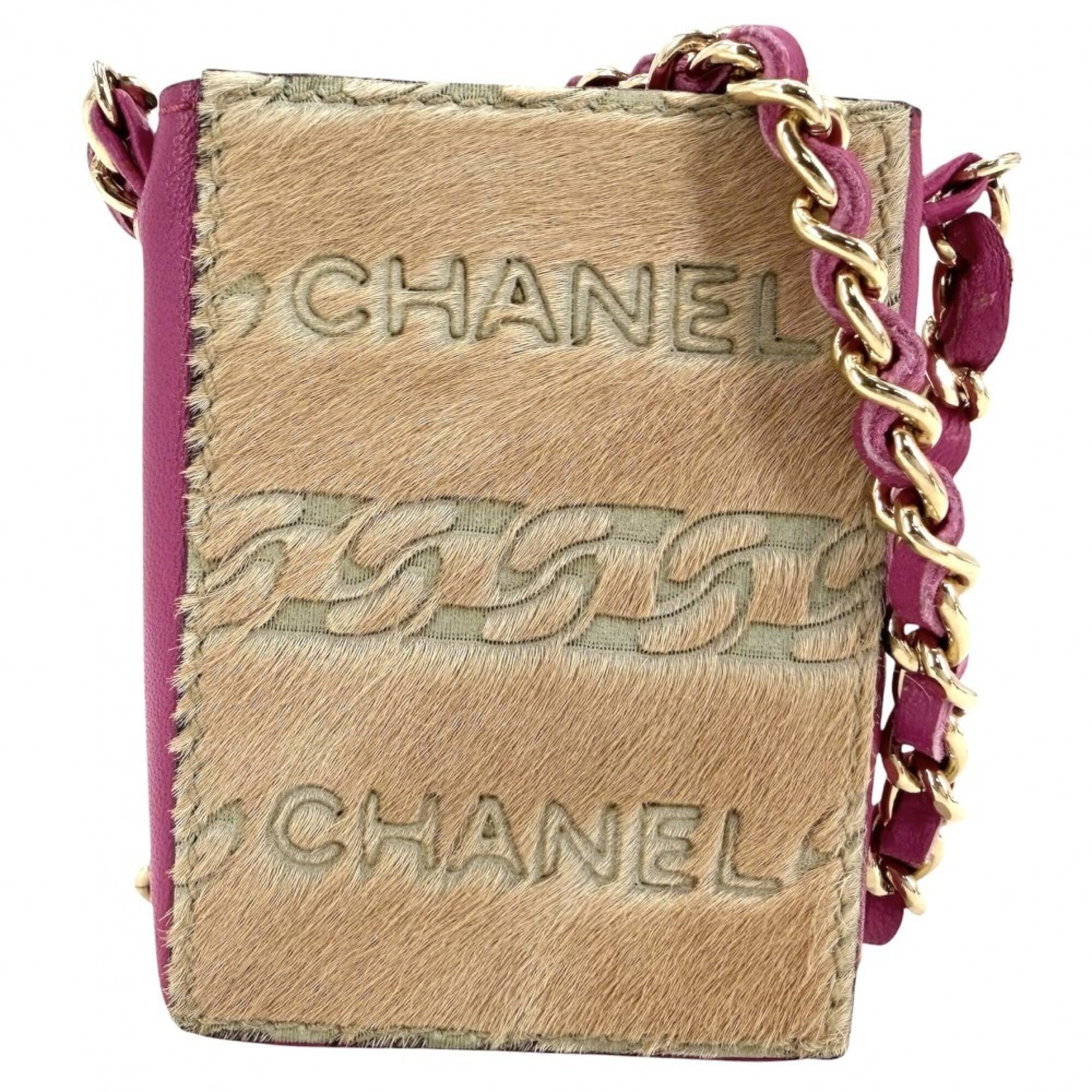 Chanel Beige Beige Gold Pink Beige Leather Pouch (Pre-Owned)
