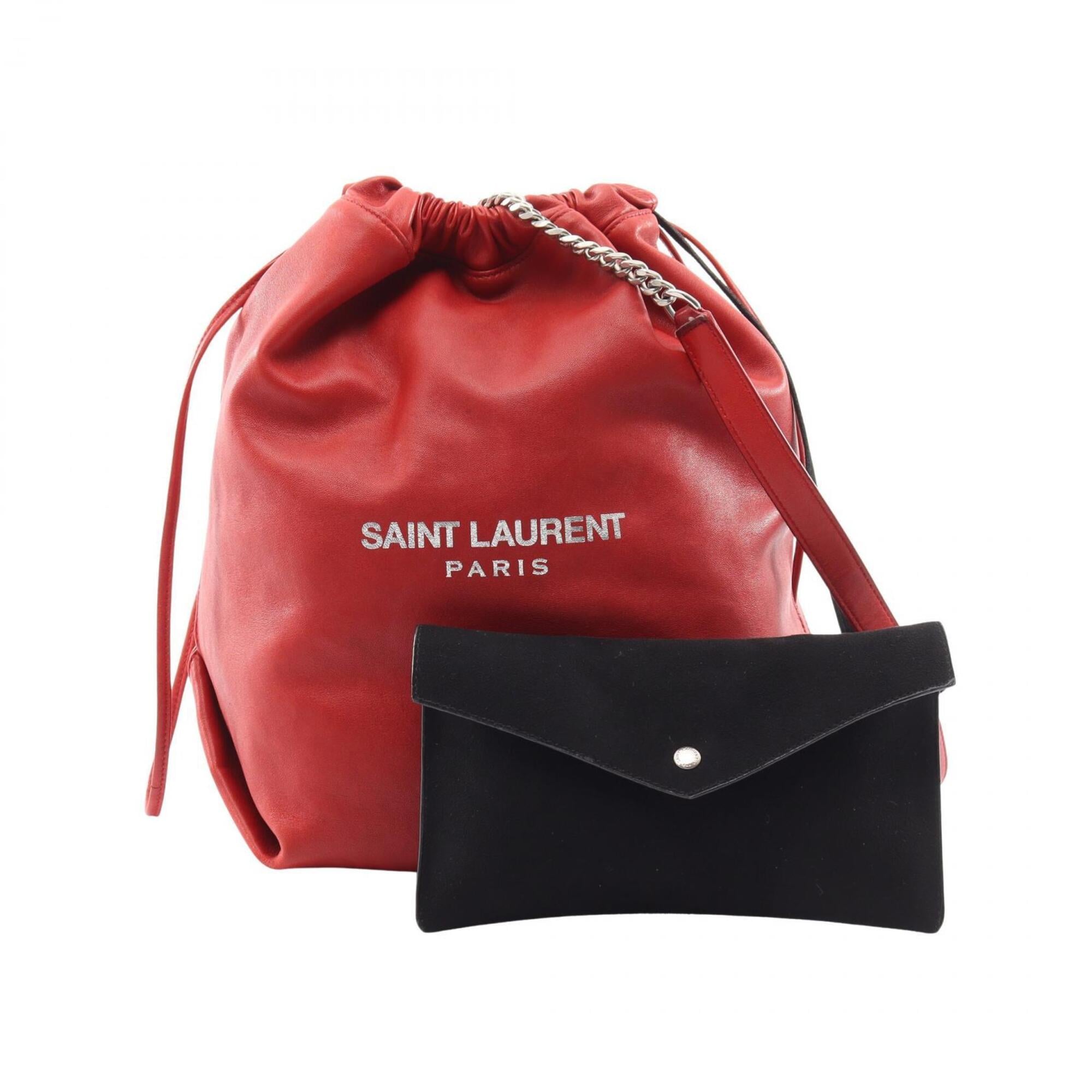 Saint Laurent Red Color Leather Handbag Pouch Shoulder Bag (Pre-Owned)