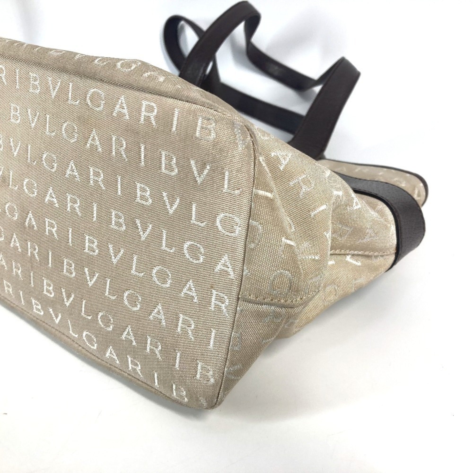 Bvlgari Beige Canvas Leather Shoulder Bag Tote Bag (Pre-Owned)