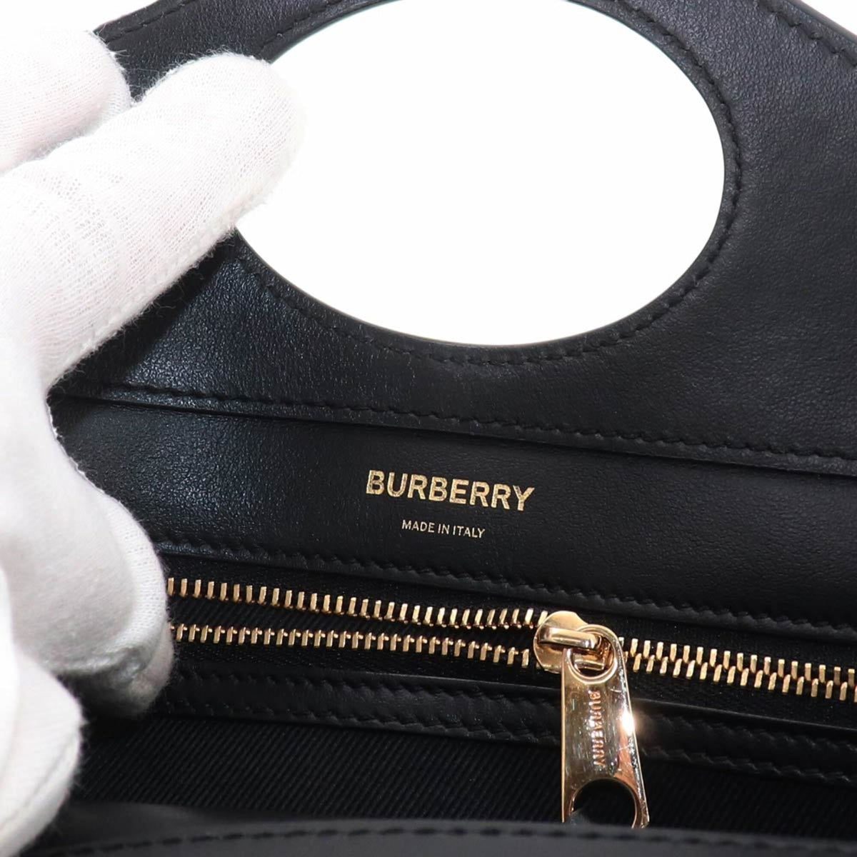 Burberry Black Red Color Leather Nylon Handbag (Pre-Owned)