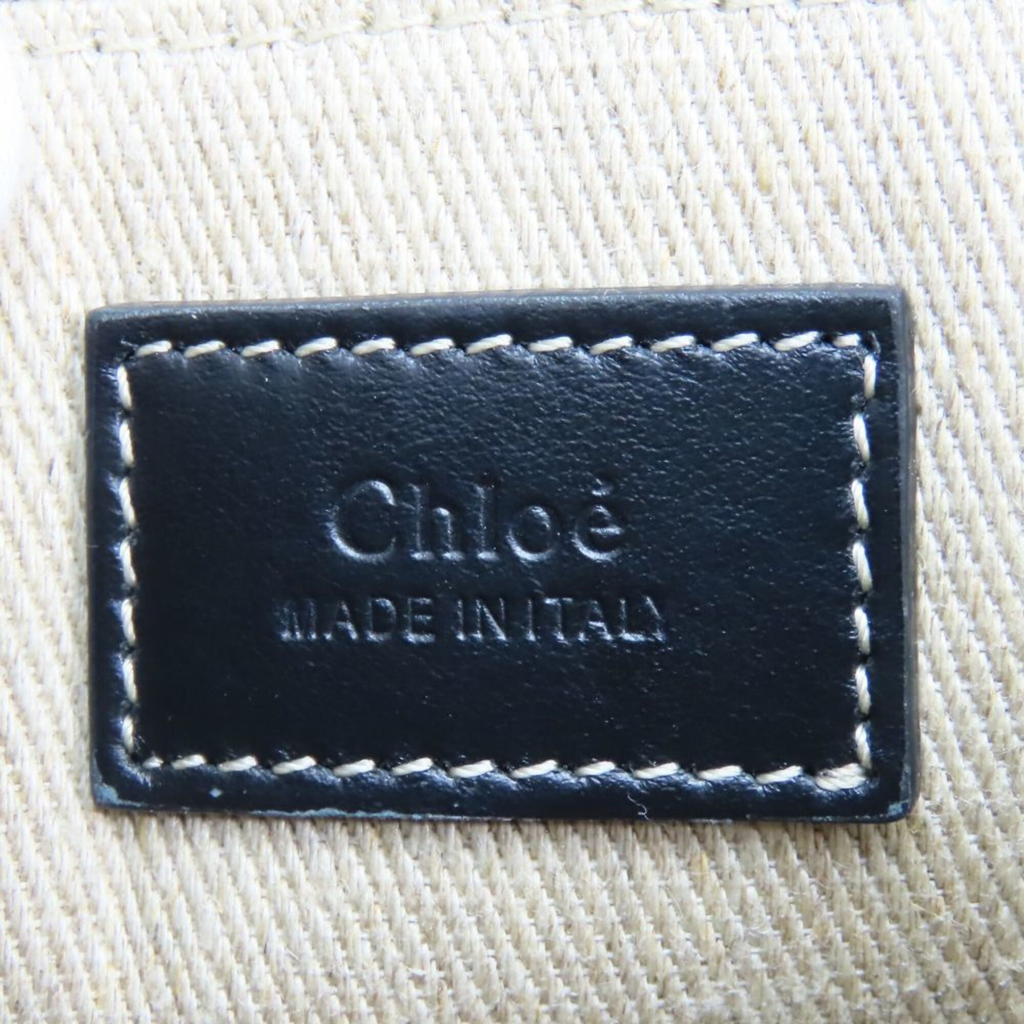 Chloé Blue White Cotton Denim Leather Tote Bag (Pre-Owned)