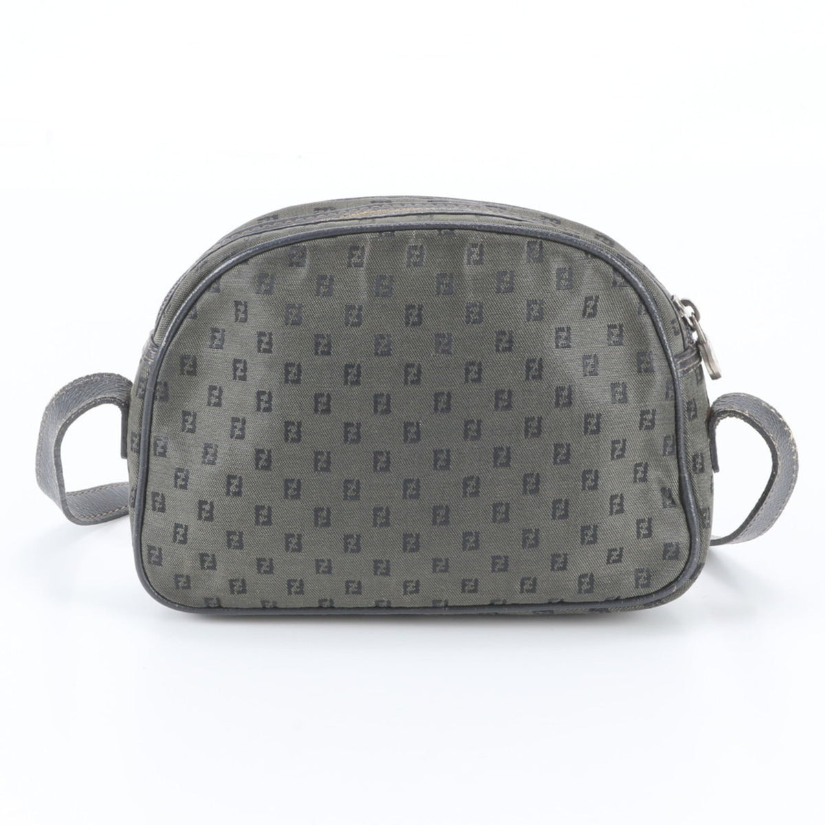 Fendi Khaki Navy Leather Canvas Shoulder Bag (Pre-Owned)