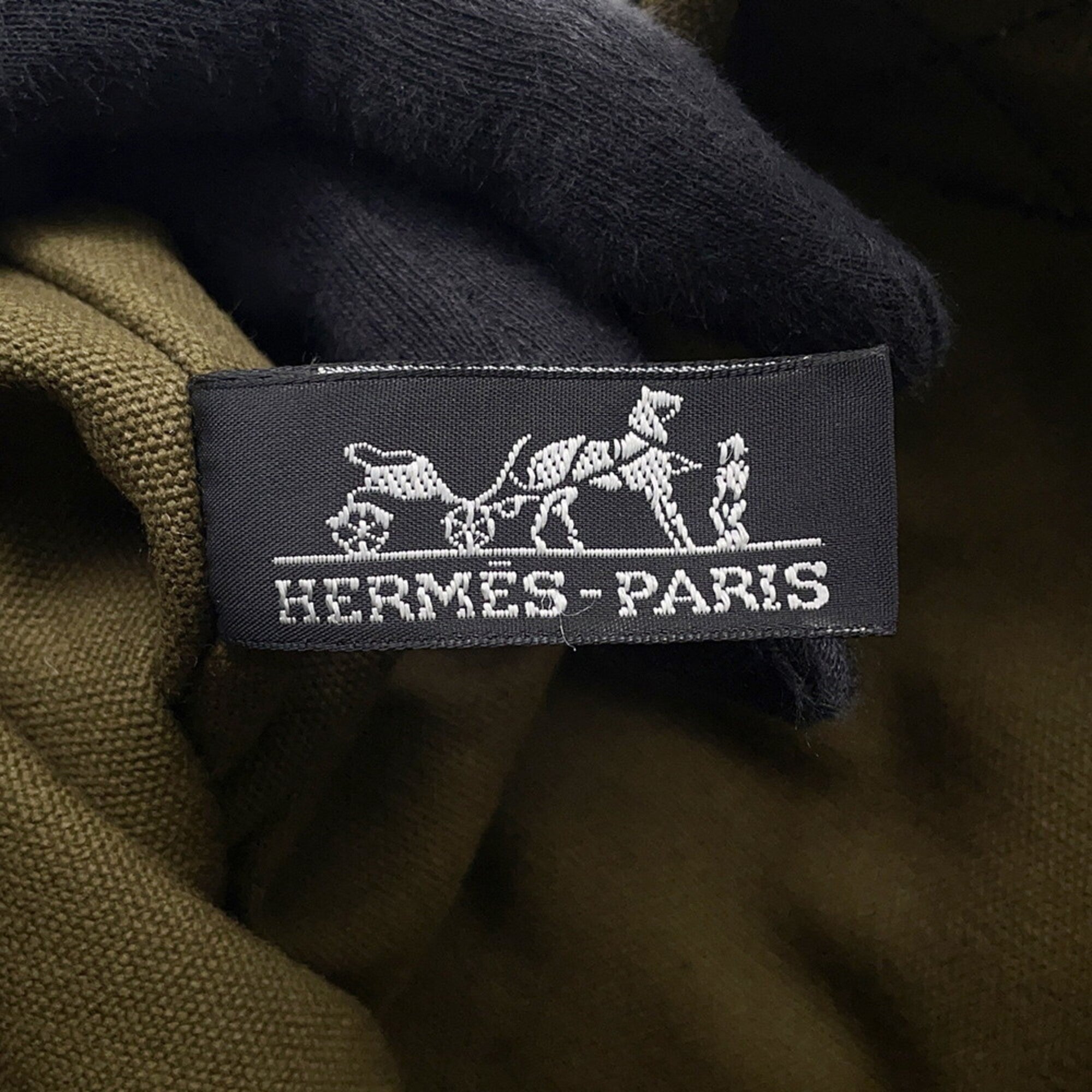 Hermes Black Green Canvas Handbag Tote Bag (Pre-Owned)